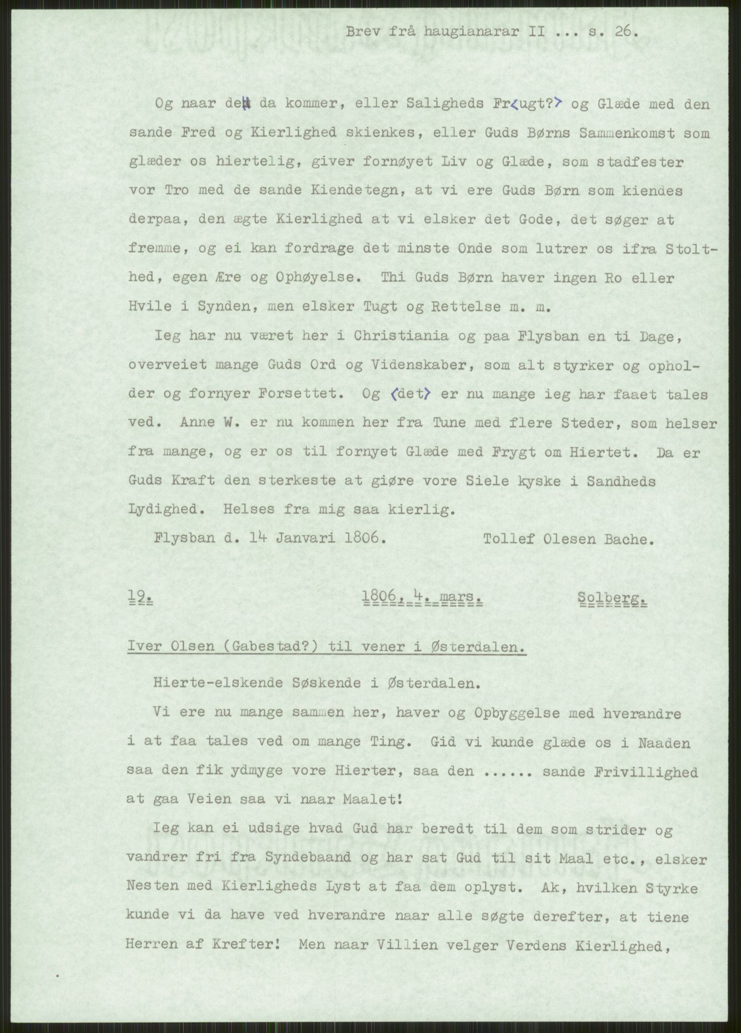 Samlinger til kildeutgivelse, Haugianerbrev, AV/RA-EA-6834/F/L0002: Haugianerbrev II: 1805-1821, 1805-1821, p. 26