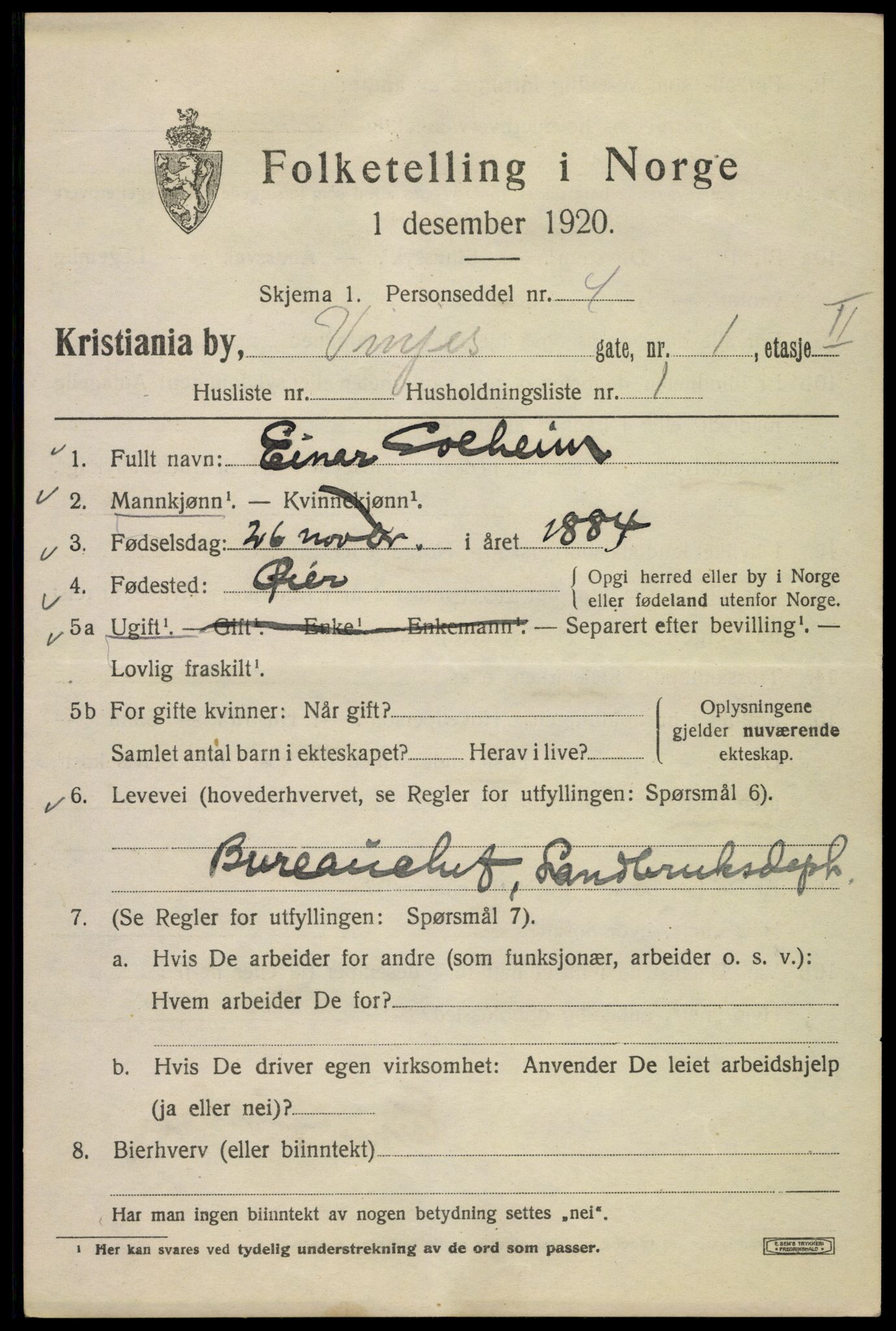 SAO, 1920 census for Kristiania, 1920, p. 636769