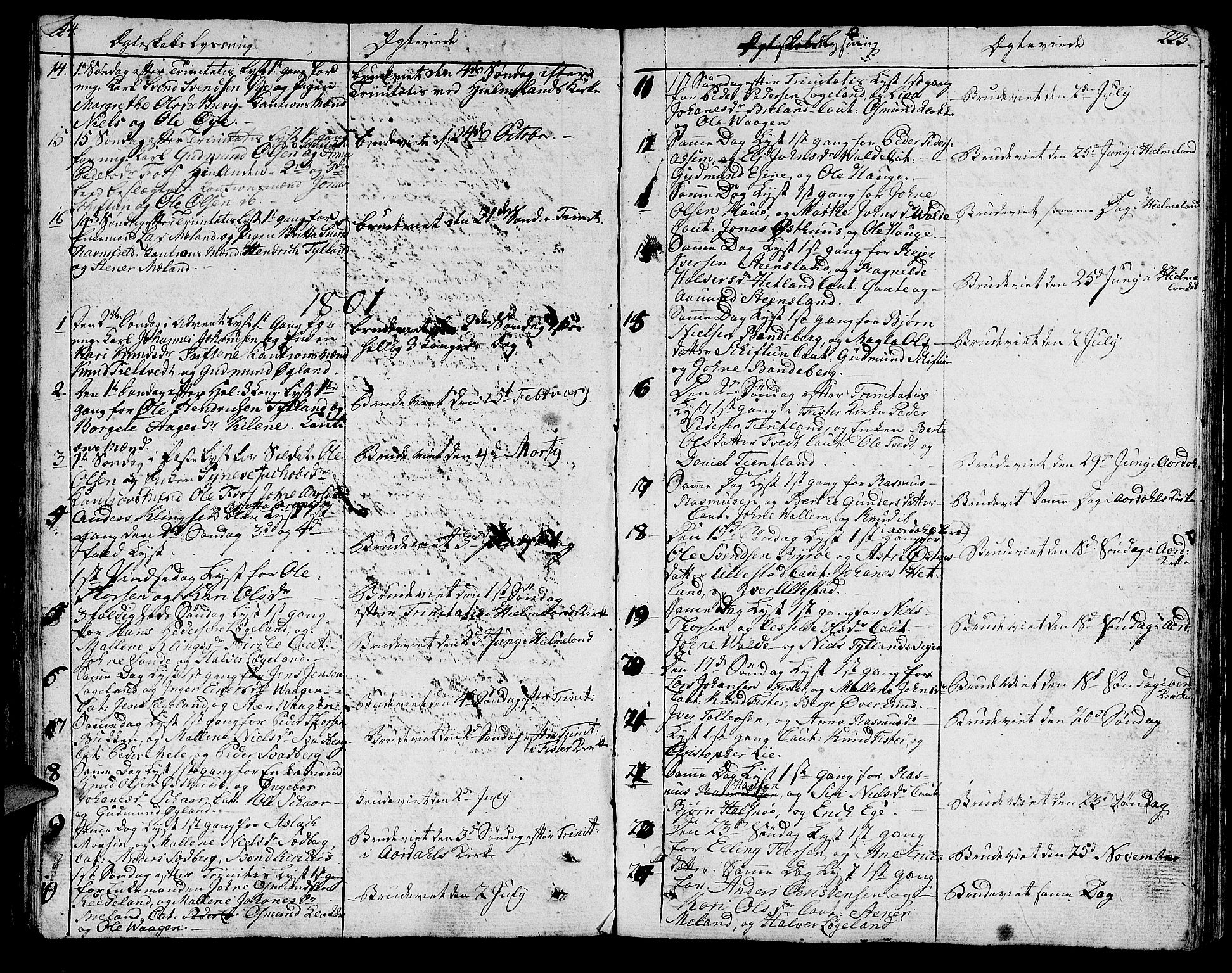 Hjelmeland sokneprestkontor, SAST/A-101843/01/IV/L0002: Parish register (official) no. A 2, 1799-1816, p. 224-225