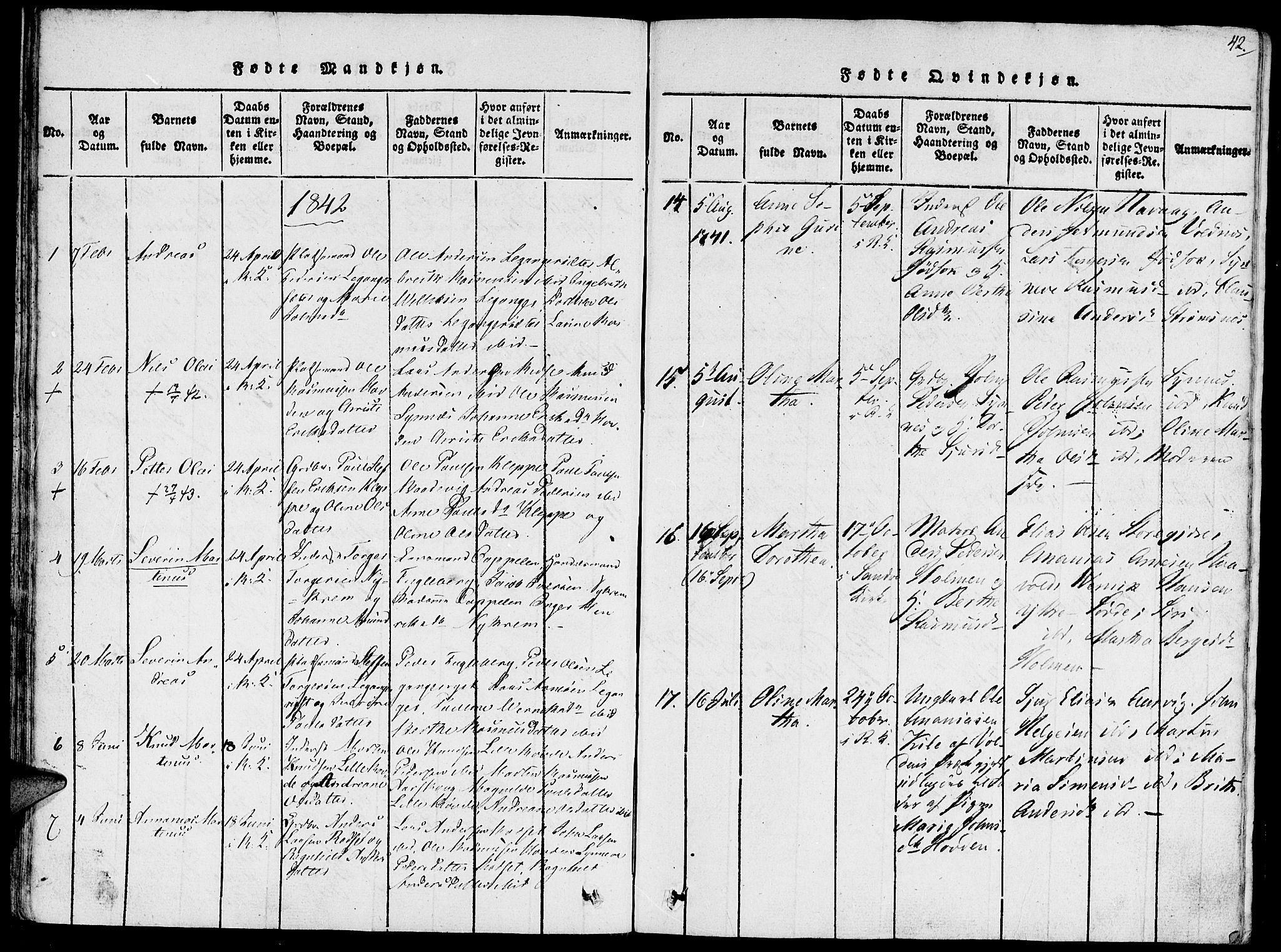 Ministerialprotokoller, klokkerbøker og fødselsregistre - Møre og Romsdal, SAT/A-1454/504/L0054: Parish register (official) no. 504A01, 1816-1861, p. 42