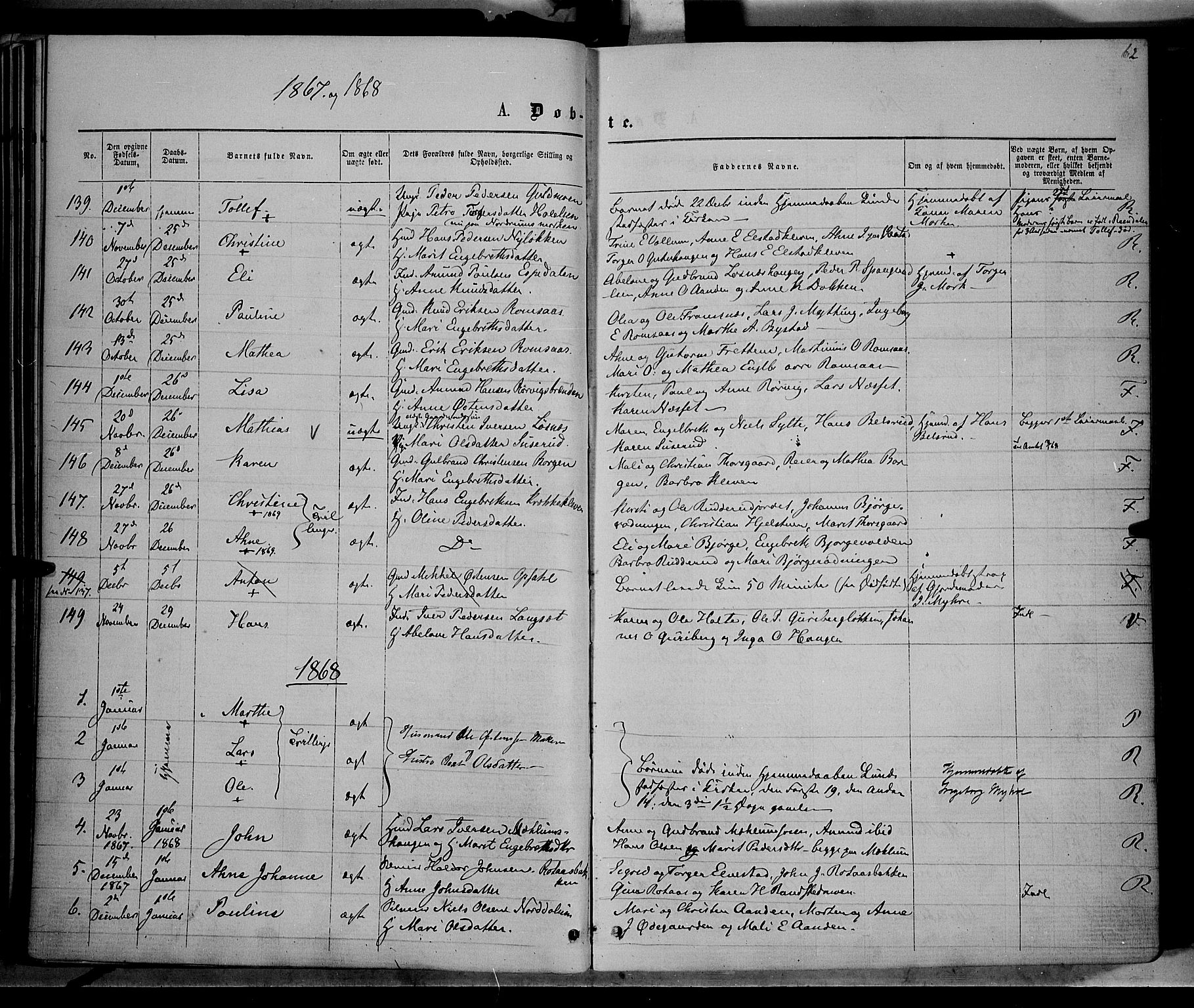 Ringebu prestekontor, SAH/PREST-082/H/Ha/Haa/L0007: Parish register (official) no. 7, 1860-1877, p. 62