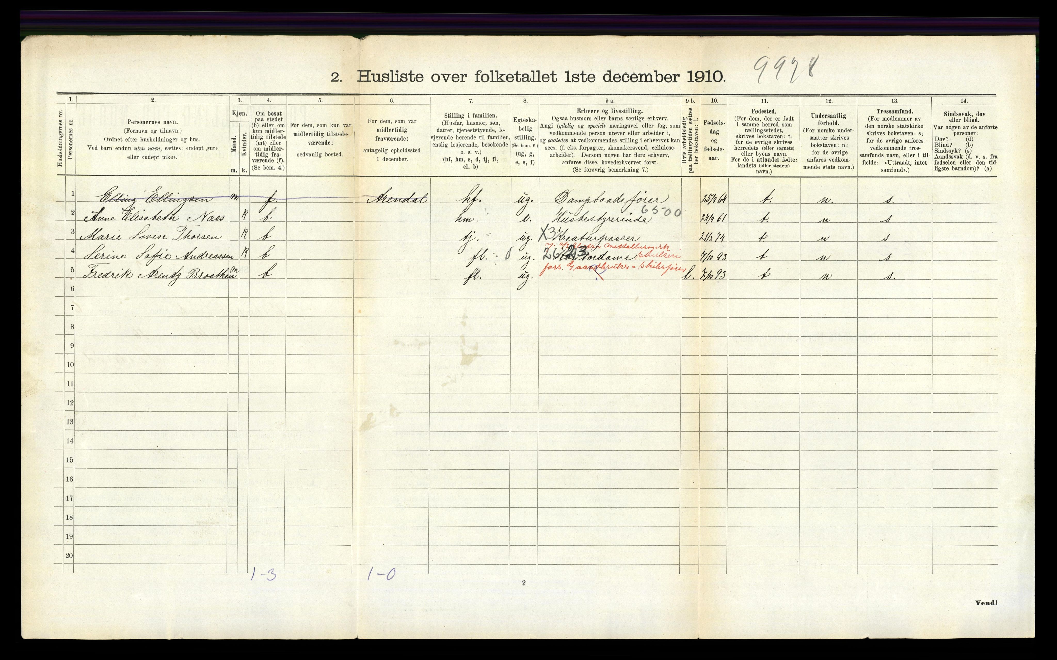 RA, 1910 census for Austre Moland, 1910, p. 555