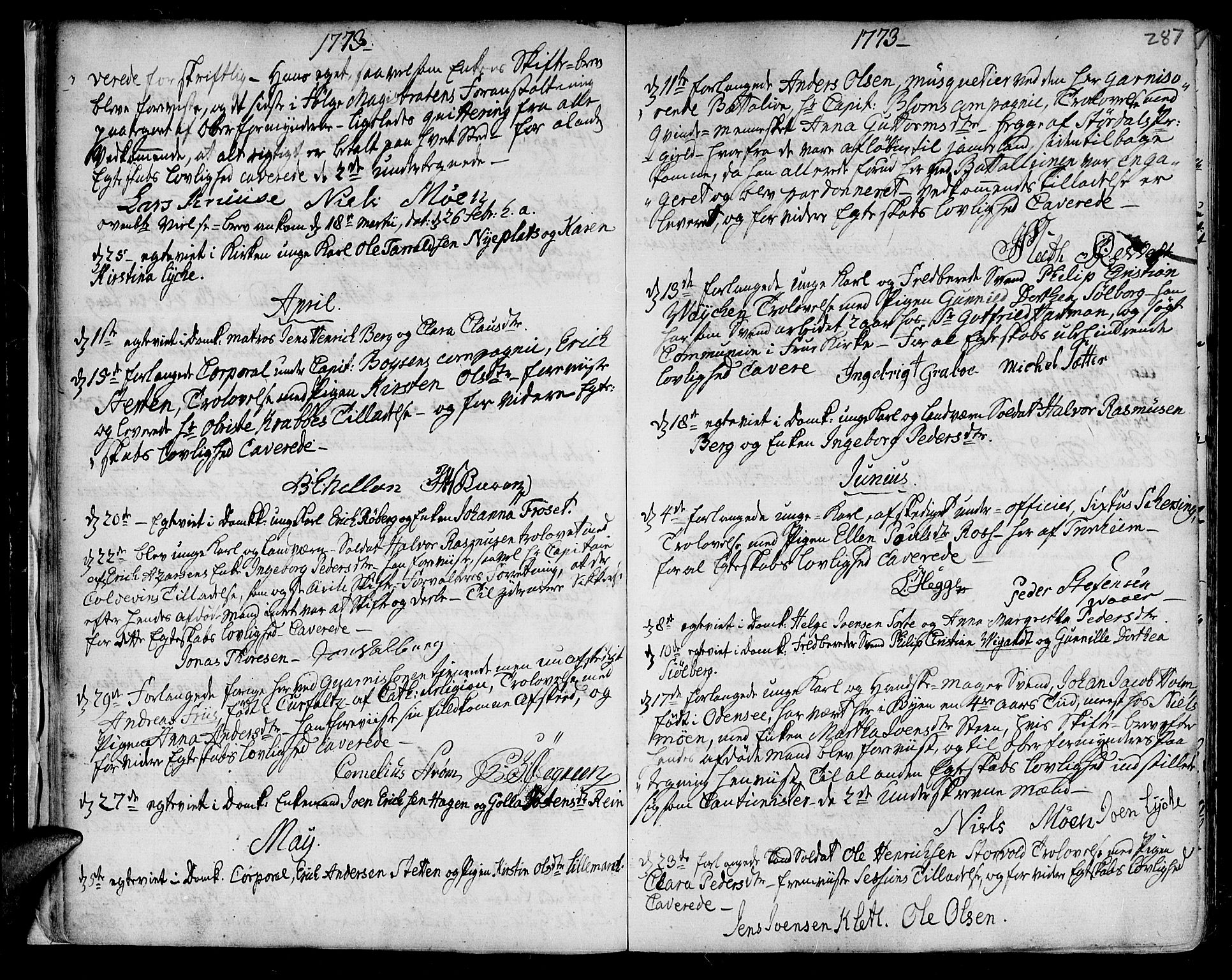Ministerialprotokoller, klokkerbøker og fødselsregistre - Sør-Trøndelag, SAT/A-1456/601/L0038: Parish register (official) no. 601A06, 1766-1877, p. 287