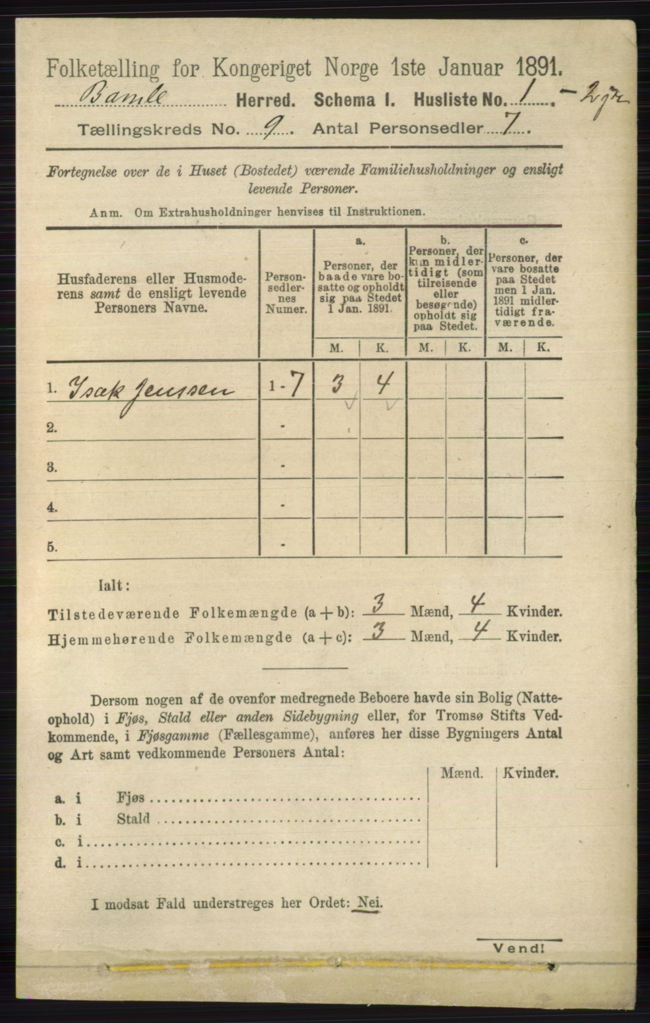 RA, 1891 census for 0814 Bamble, 1891, p. 3999