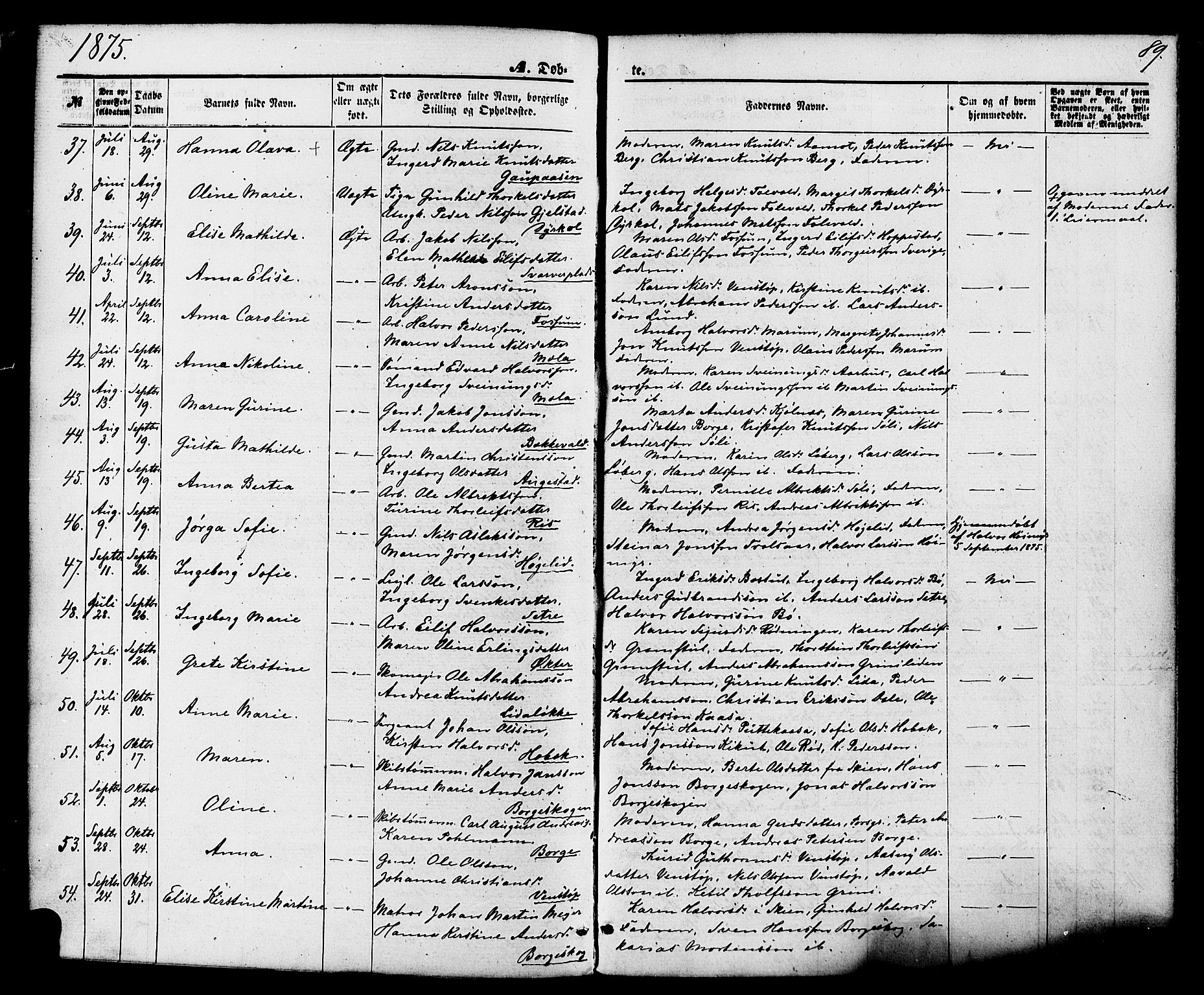 Gjerpen kirkebøker, AV/SAKO-A-265/F/Fa/L0009: Parish register (official) no. I 9, 1872-1885, p. 89