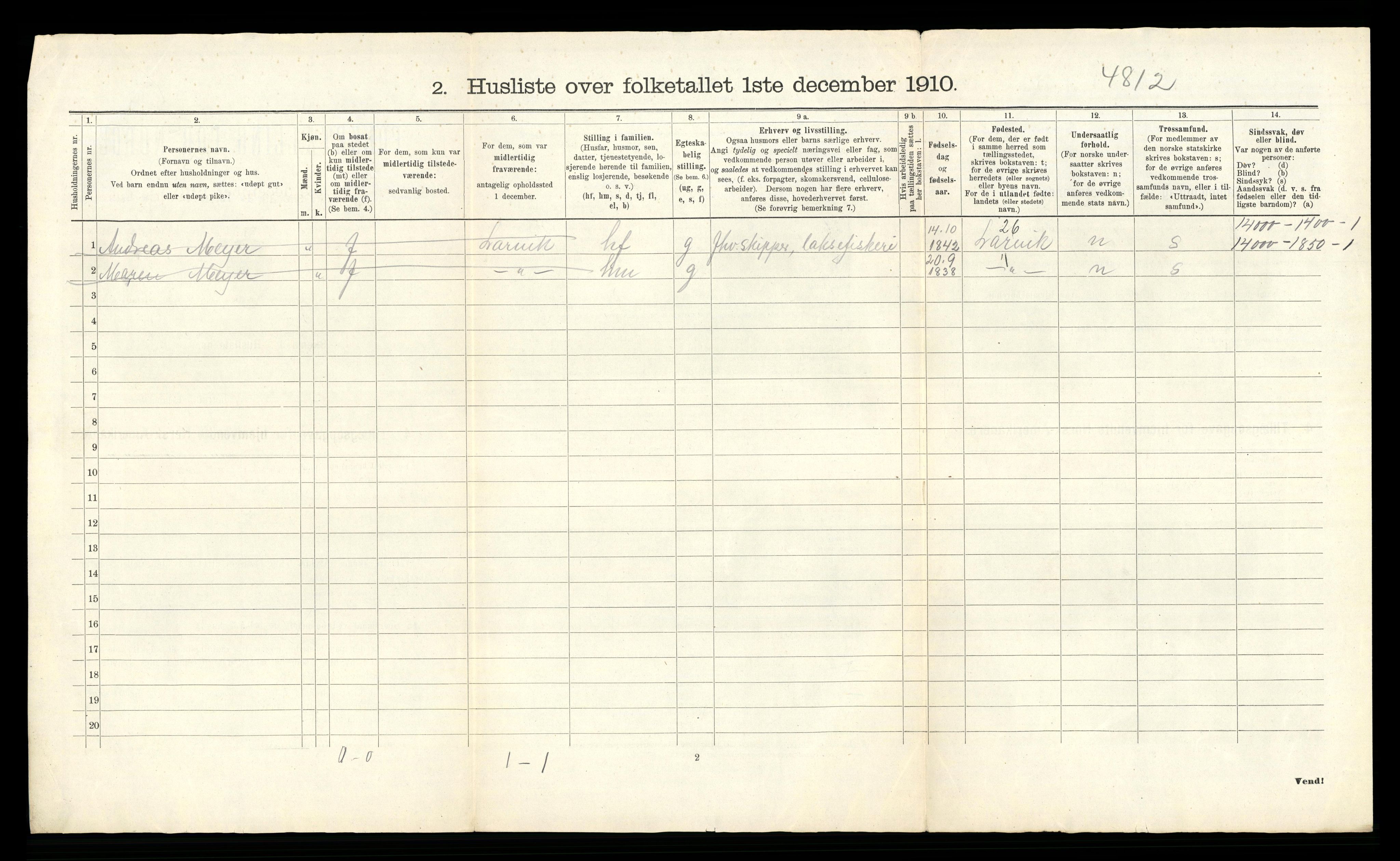 RA, 1910 census for Tjølling, 1910, p. 46