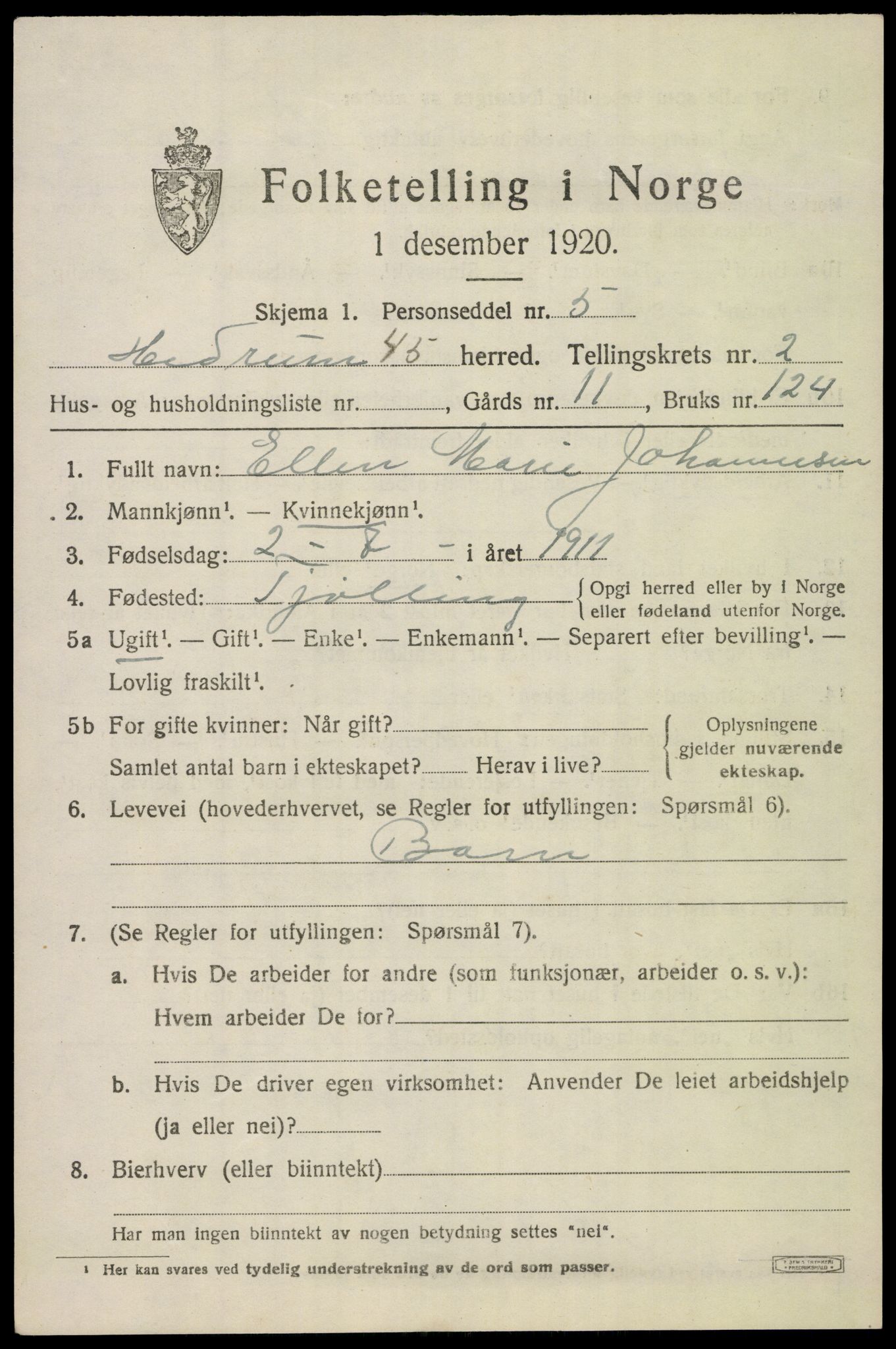 SAKO, 1920 census for Hedrum, 1920, p. 3033