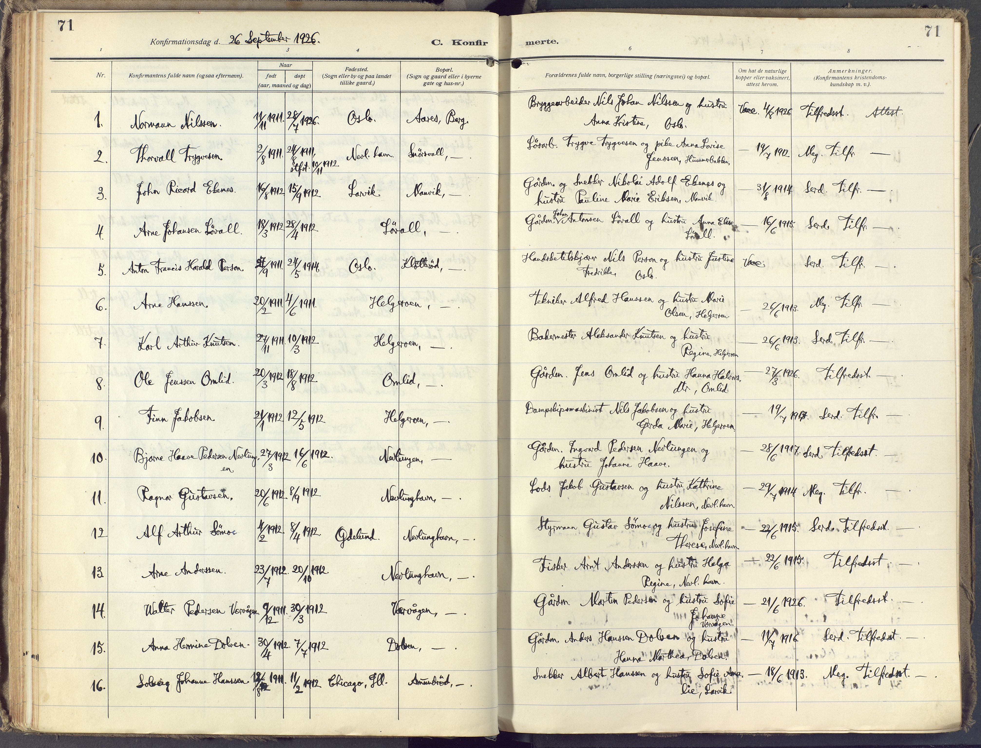 Brunlanes kirkebøker, SAKO/A-342/F/Fb/L0004: Parish register (official) no. II 4, 1923-1940, p. 71