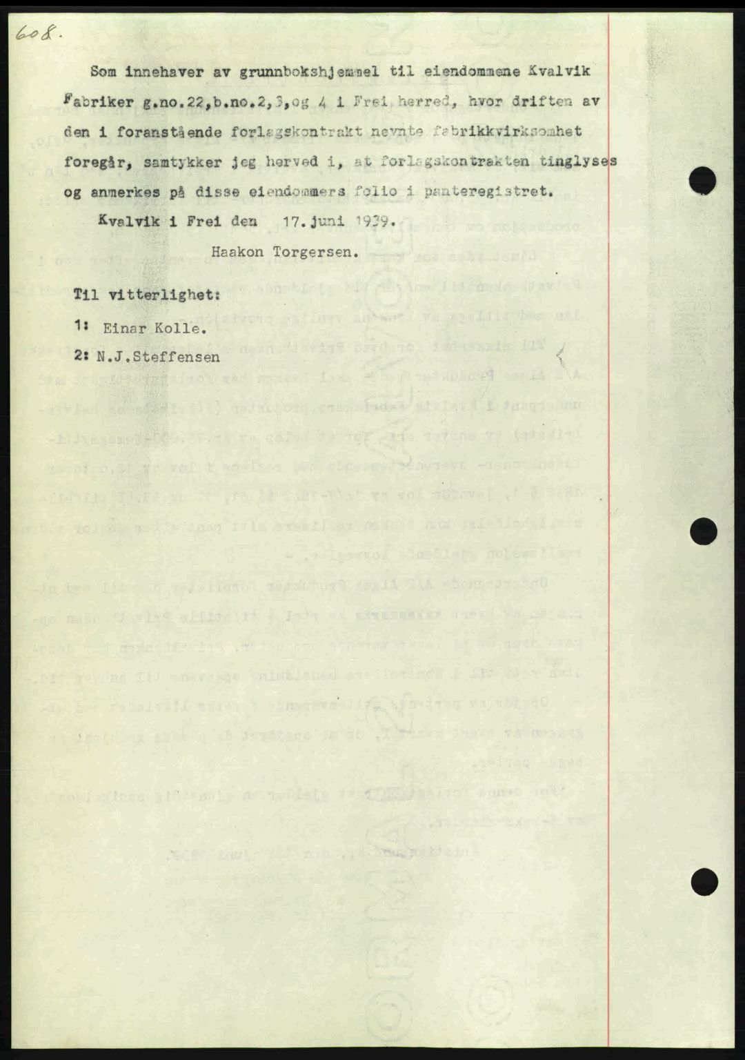 Nordmøre sorenskriveri, AV/SAT-A-4132/1/2/2Ca: Mortgage book no. B85, 1939-1939, Diary no: : 1802/1939