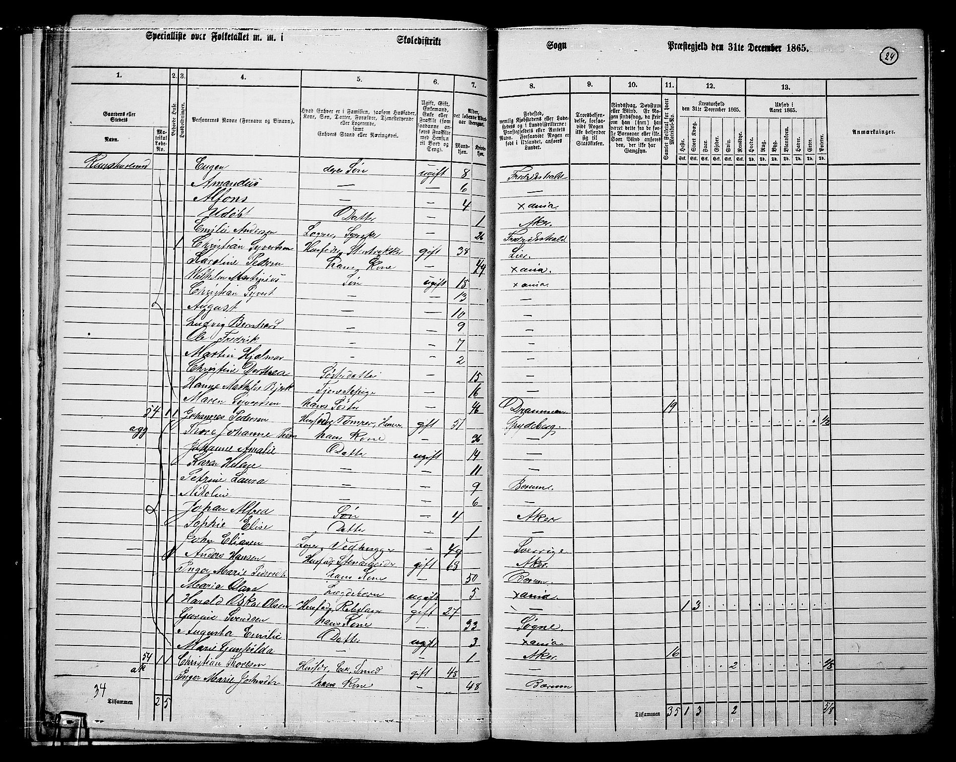 RA, 1865 census for Vestre Aker, 1865, p. 21