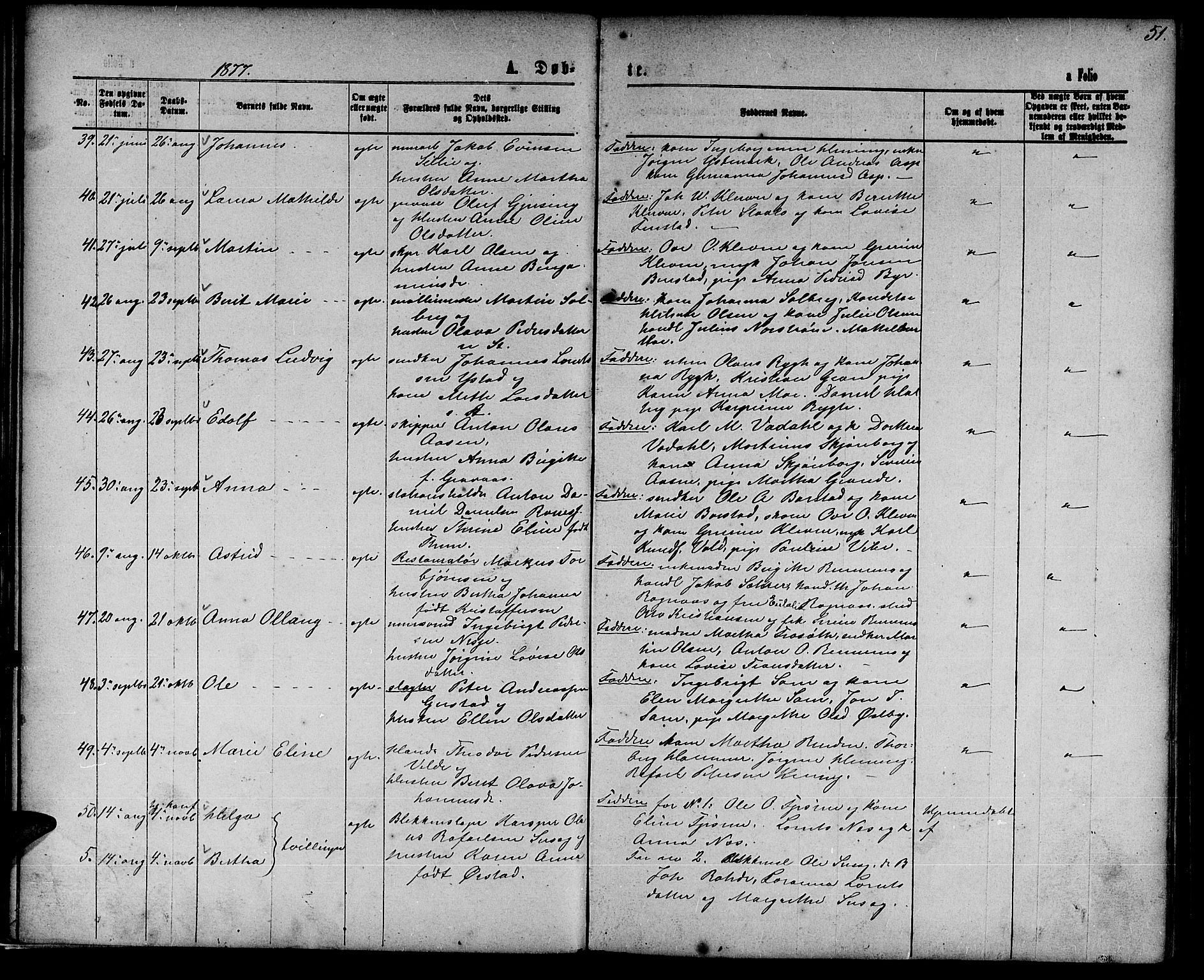 Ministerialprotokoller, klokkerbøker og fødselsregistre - Nord-Trøndelag, SAT/A-1458/739/L0373: Parish register (copy) no. 739C01, 1865-1882, p. 51