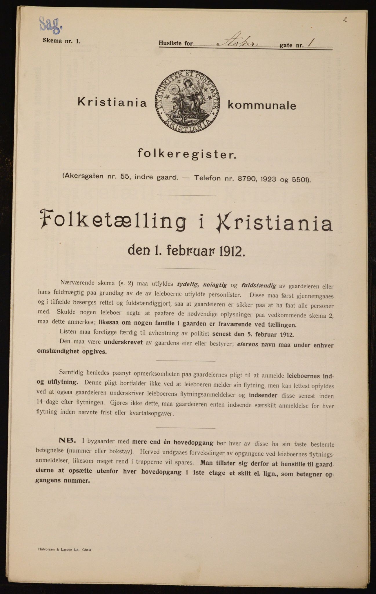 OBA, Municipal Census 1912 for Kristiania, 1912, p. 2421