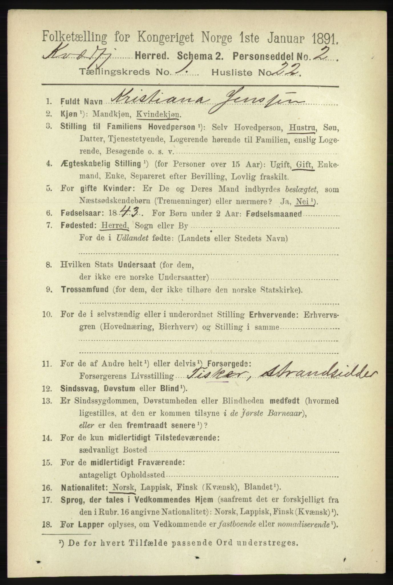 RA, 1891 census for 1911 Kvæfjord, 1891, p. 241