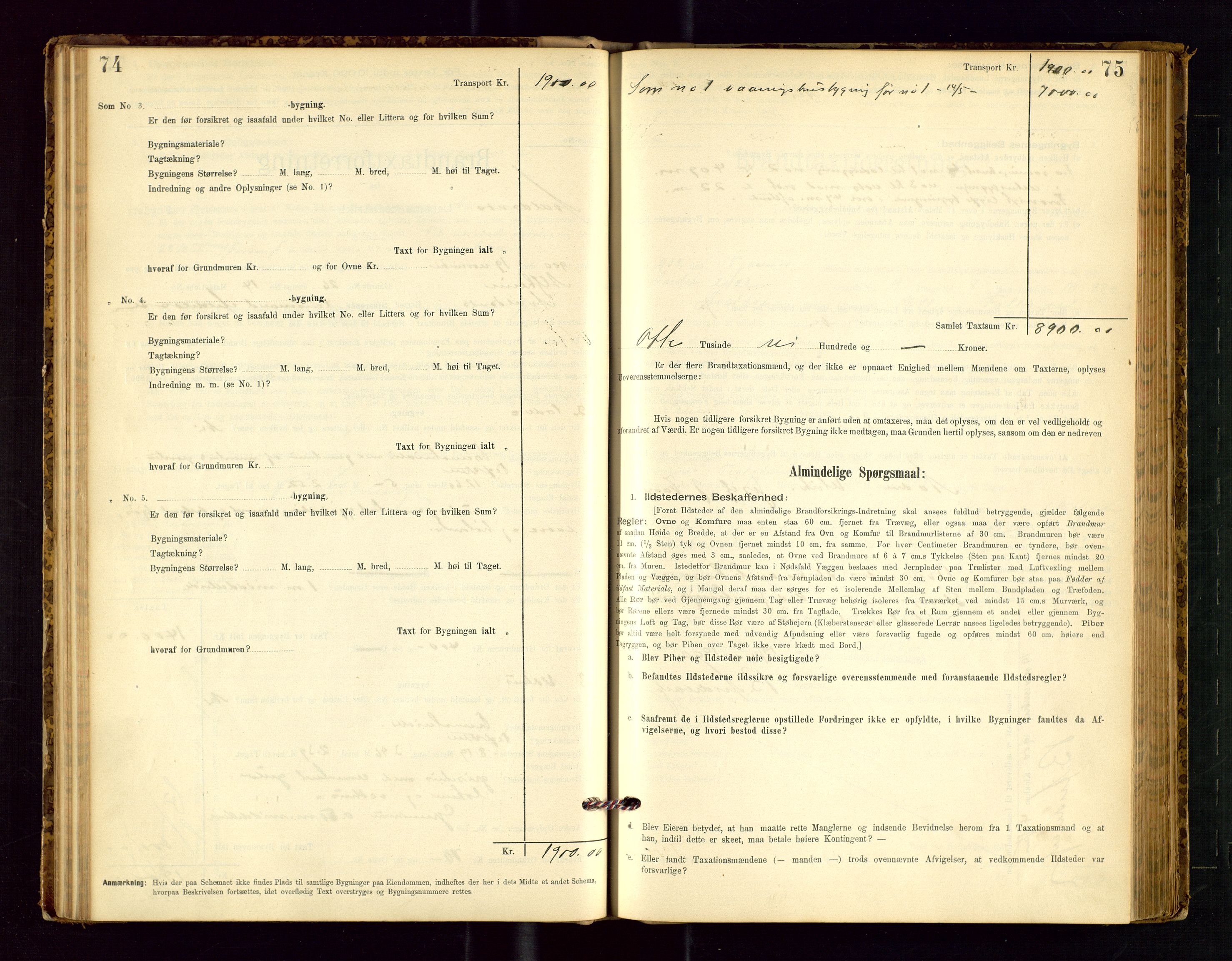 Avaldsnes lensmannskontor, SAST/A-100286/Gob/L0001: "Brandtaxationsprotokol for Avaldsnes Lensmandsdistrikt Ryfylke Fogderi", 1894-1925, p. 74-75