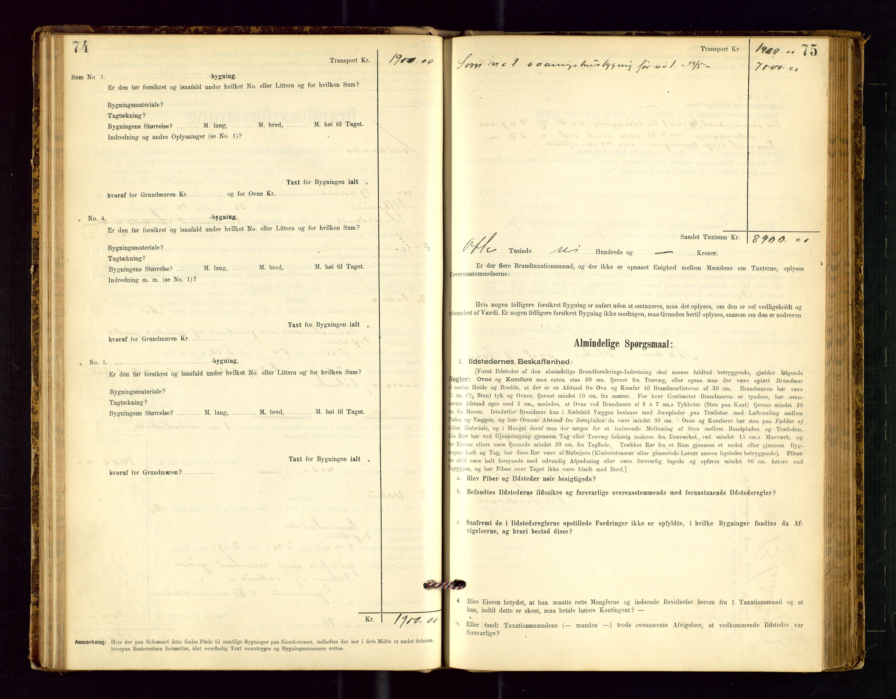 Avaldsnes lensmannskontor, AV/SAST-A-100286/Gob/L0001: "Brandtaxationsprotokol for Avaldsnes Lensmandsdistrikt Ryfylke Fogderi", 1894-1925, p. 74-75