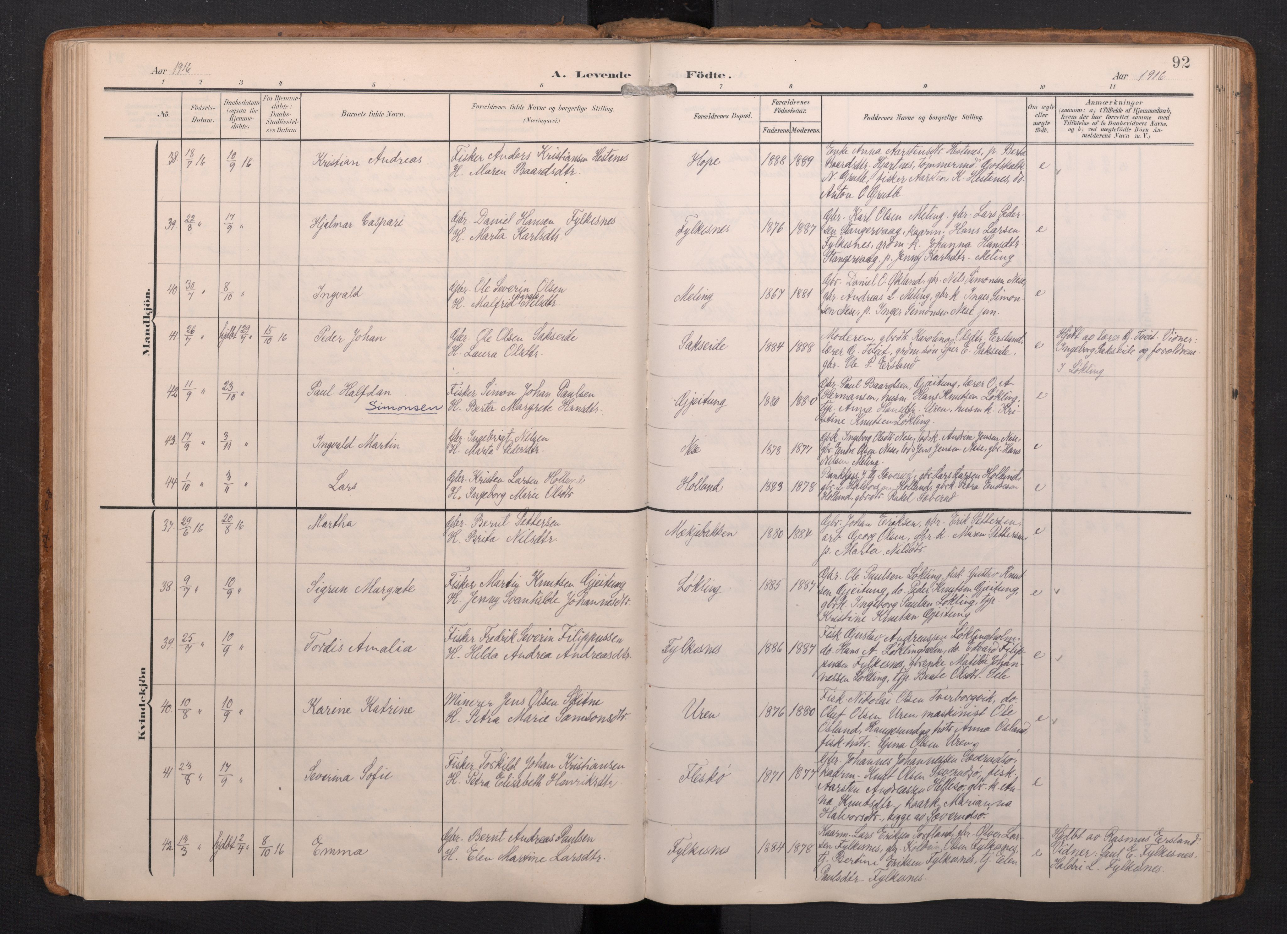 Finnås sokneprestembete, SAB/A-99925/H/Ha/Haa/Haac/L0003: Parish register (official) no. C 3, 1905-1917, p. 92