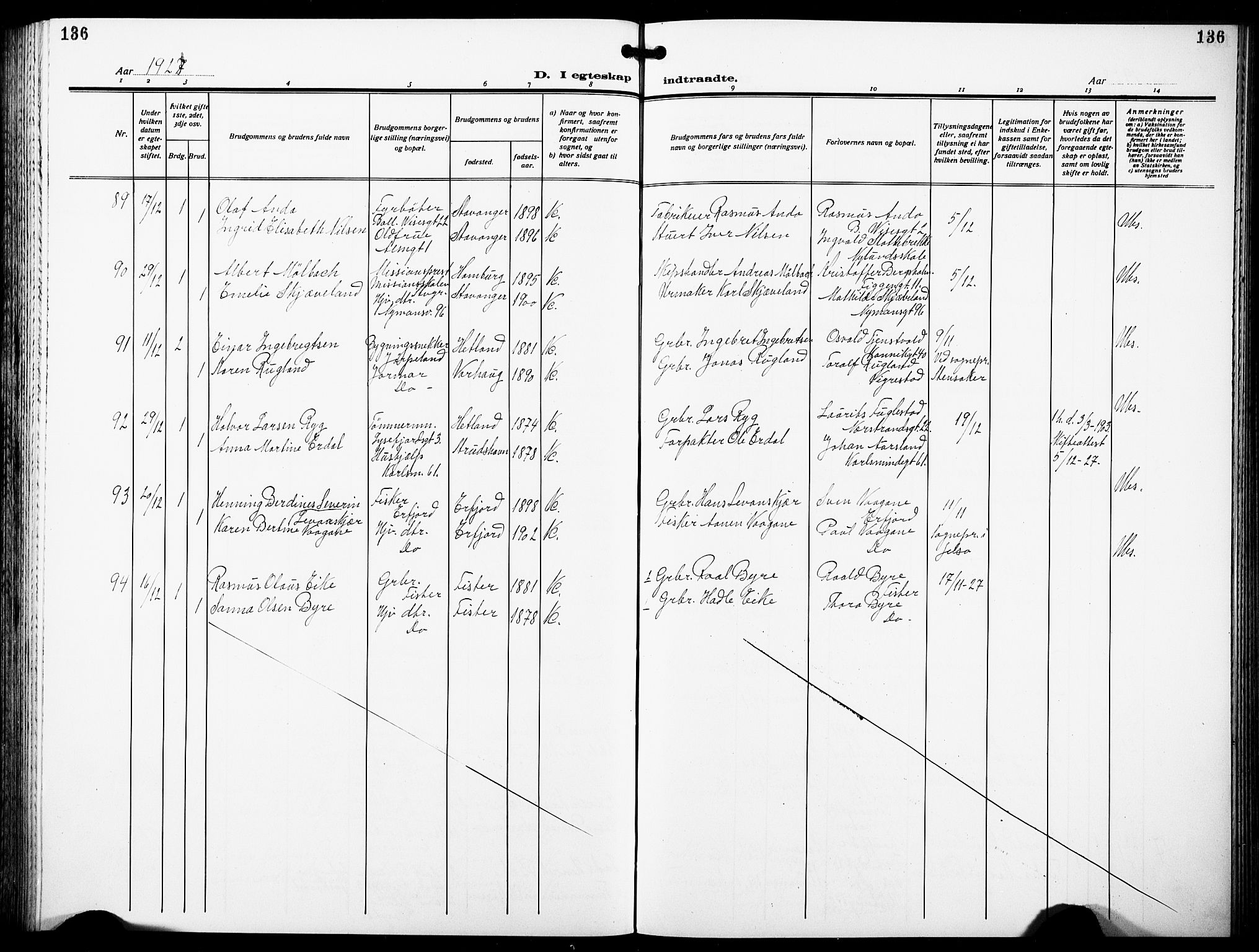 St. Johannes sokneprestkontor, AV/SAST-A-101814/001/30/30BB/L0007: Parish register (copy) no. B 7, 1917-1932, p. 136