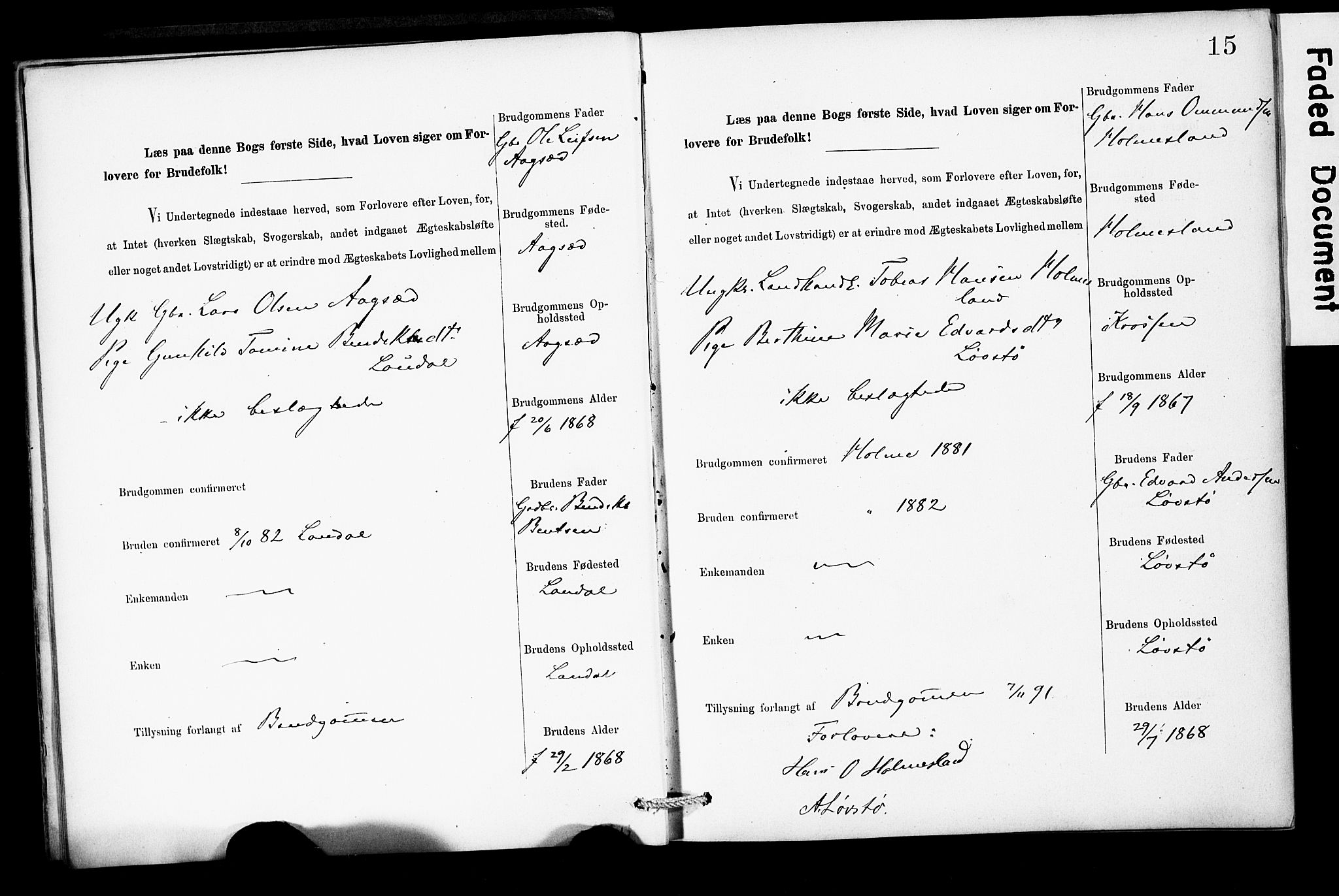 Holum sokneprestkontor, AV/SAK-1111-0022/F/Fe/L0004: Banns register no. II 5 4, 1890-1914, p. 15