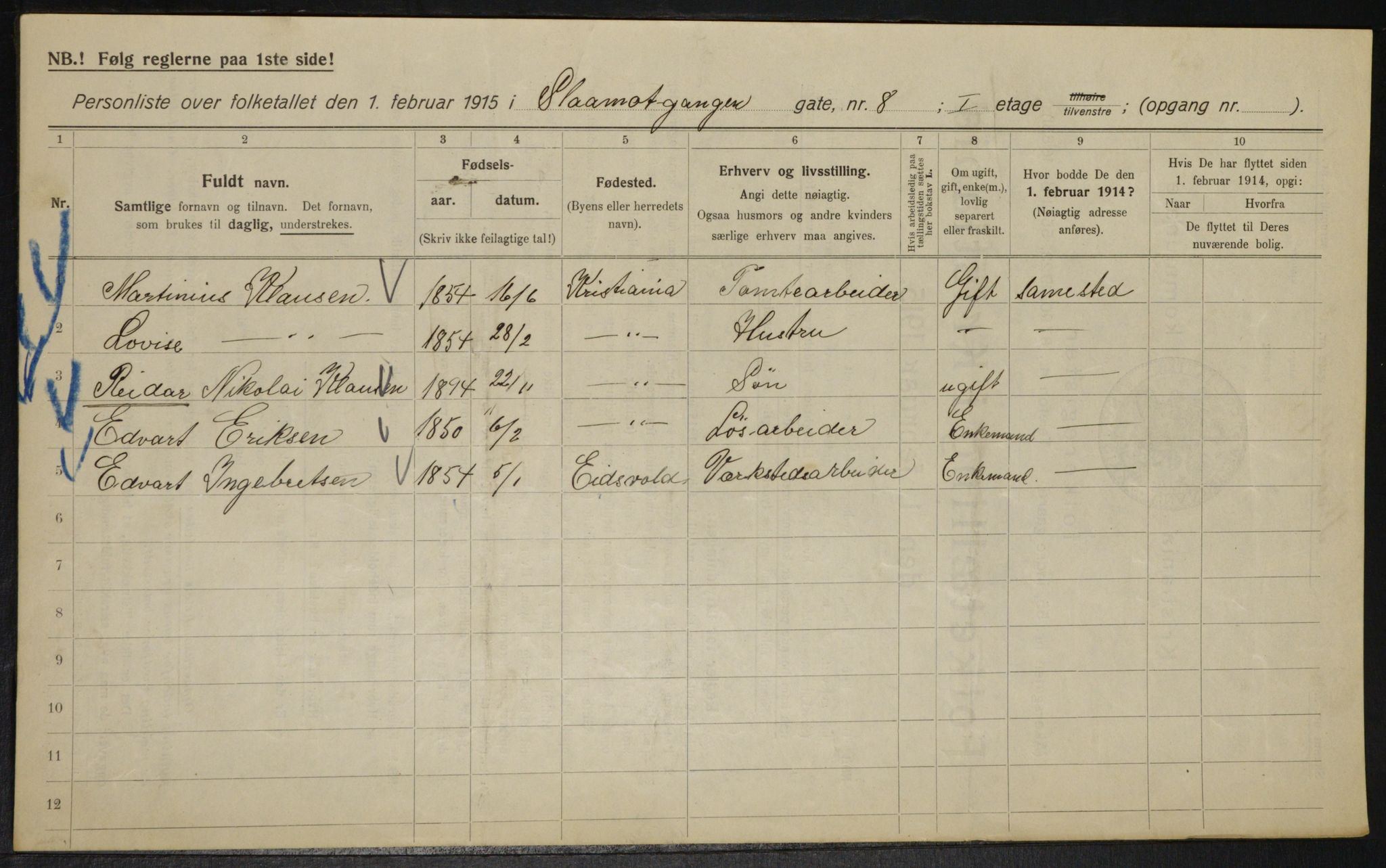 OBA, Municipal Census 1915 for Kristiania, 1915, p. 96858