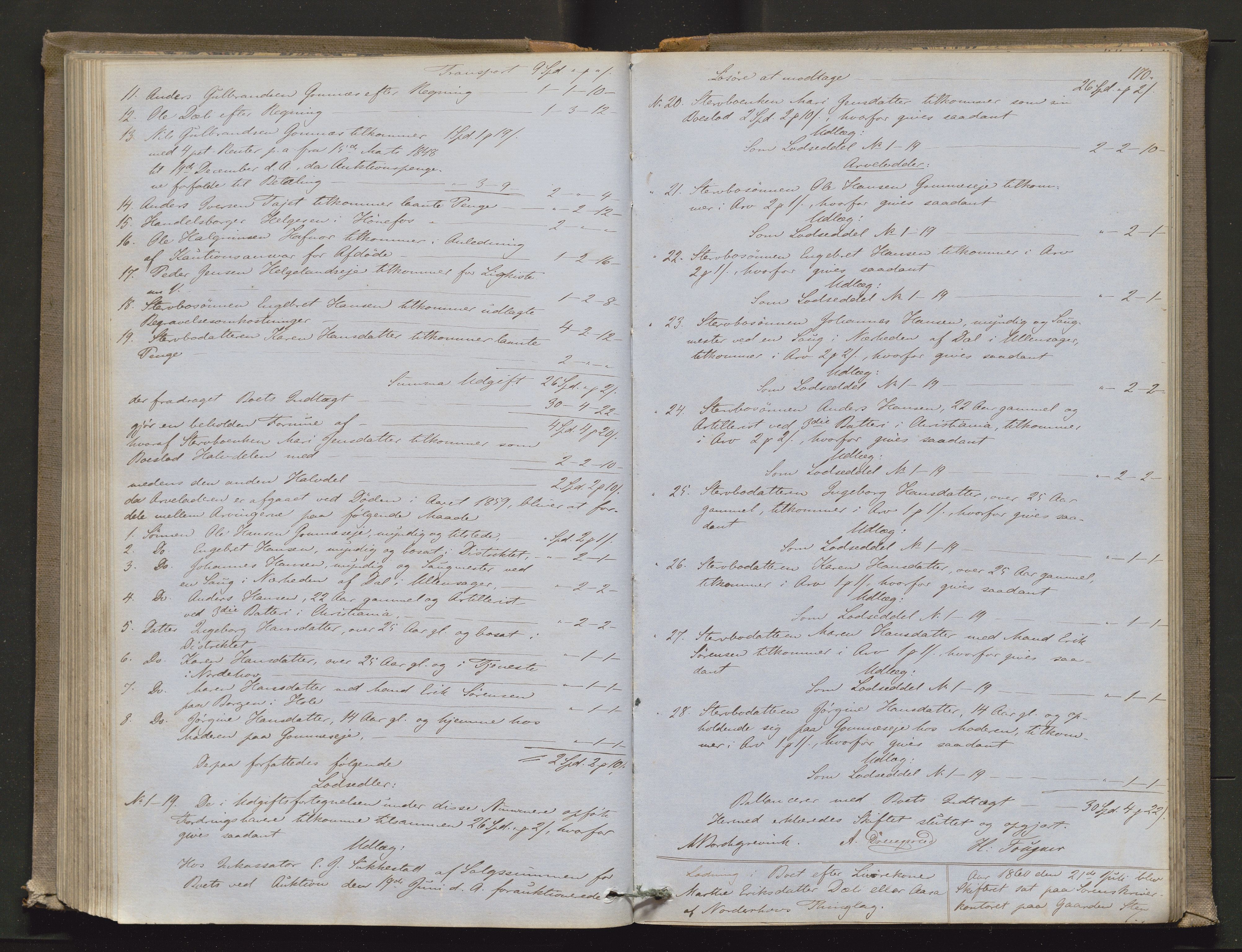 Ringerike sorenskriveri, AV/SAKO-A-105/H/Hb/Hbd/Hbda/L0004: Skifteutlodningsprotokoll, 1857-1862, p. 169b-170a