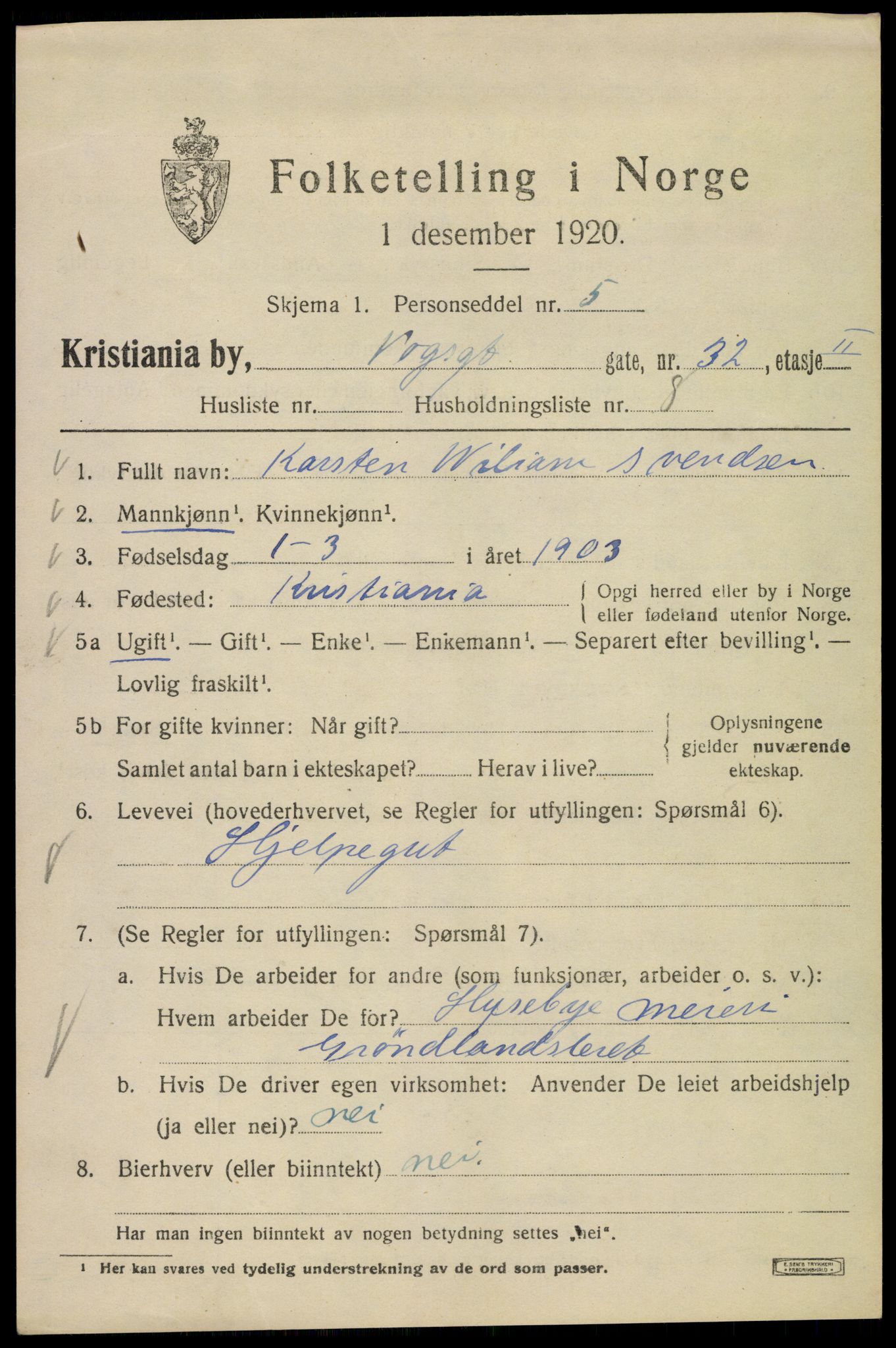 SAO, 1920 census for Kristiania, 1920, p. 640245