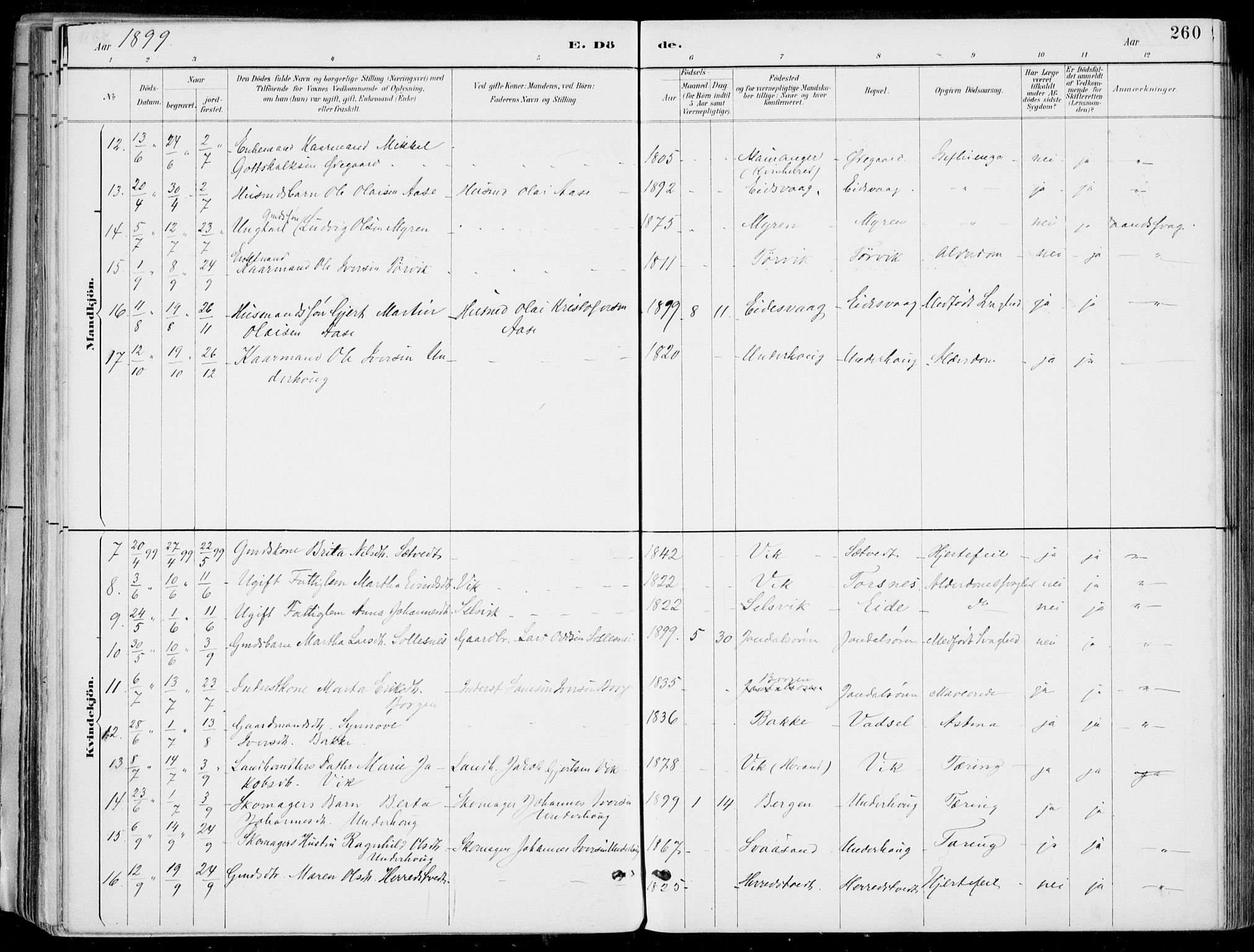 Strandebarm sokneprestembete, AV/SAB-A-78401/H/Haa: Parish register (official) no. E  1, 1886-1908, p. 260