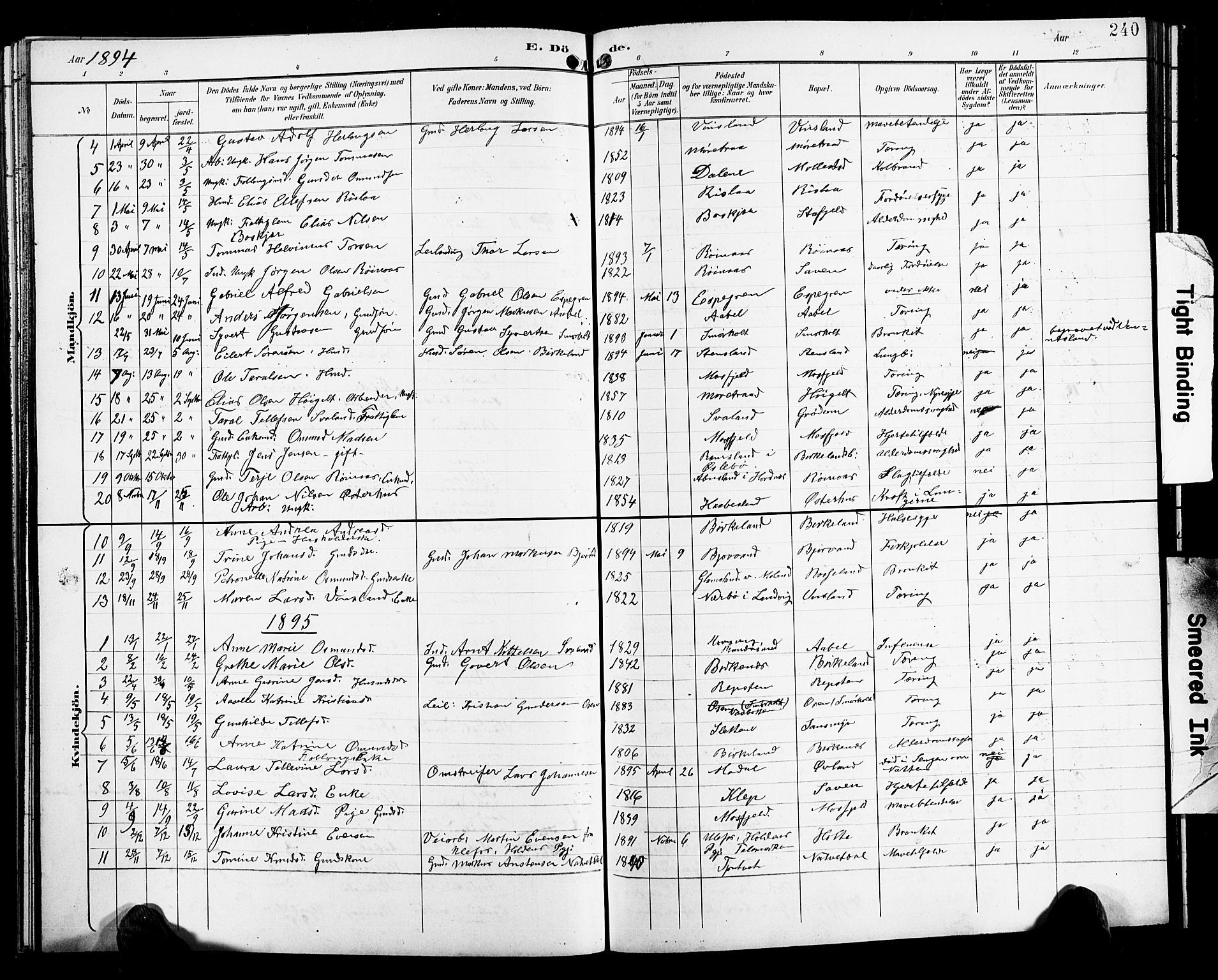 Birkenes sokneprestkontor, AV/SAK-1111-0004/F/Fb/L0004: Parish register (copy) no. B 4, 1893-1930, p. 240