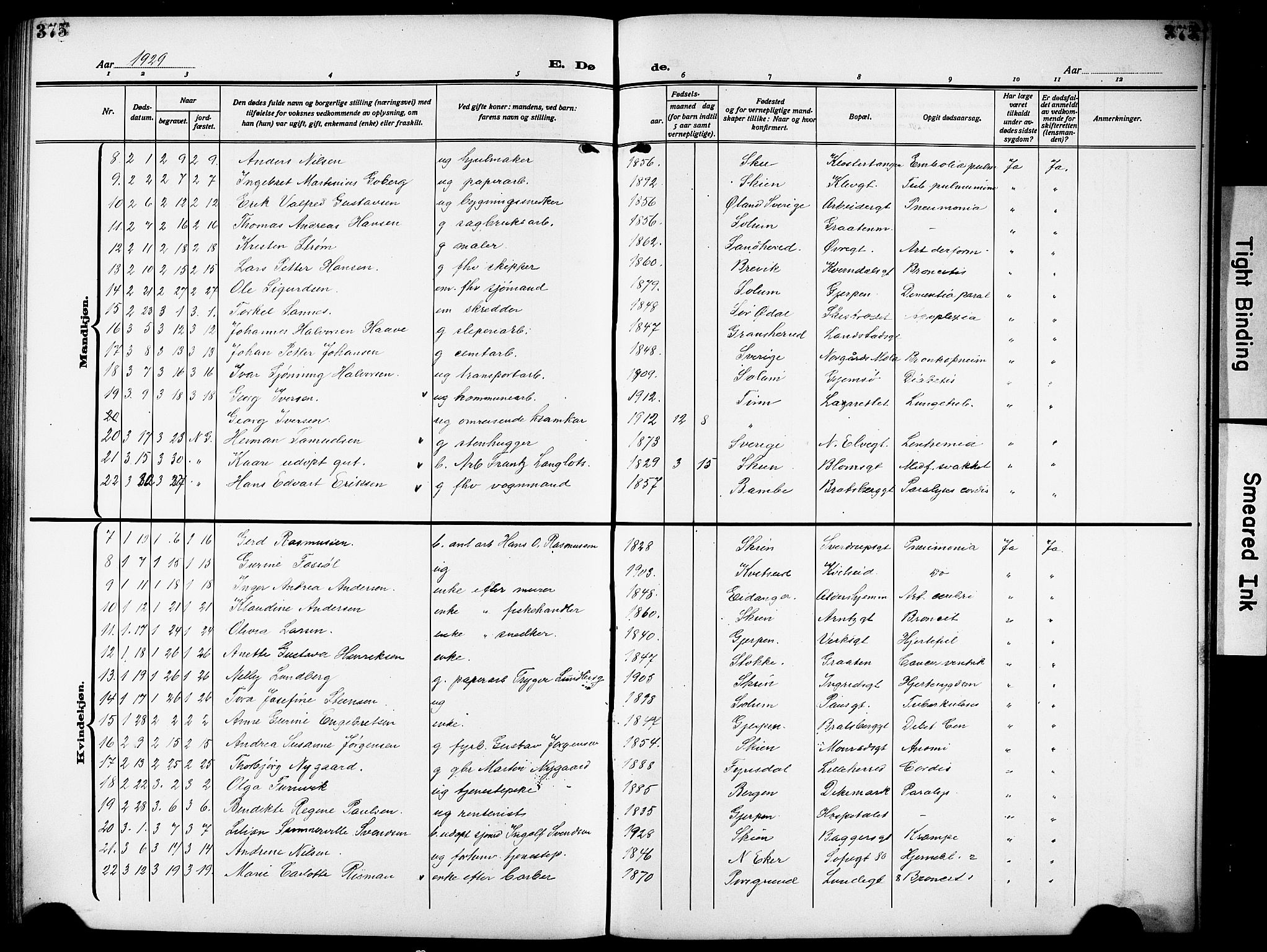 Skien kirkebøker, AV/SAKO-A-302/G/Ga/L0010: Parish register (copy) no. 10, 1920-1931, p. 375