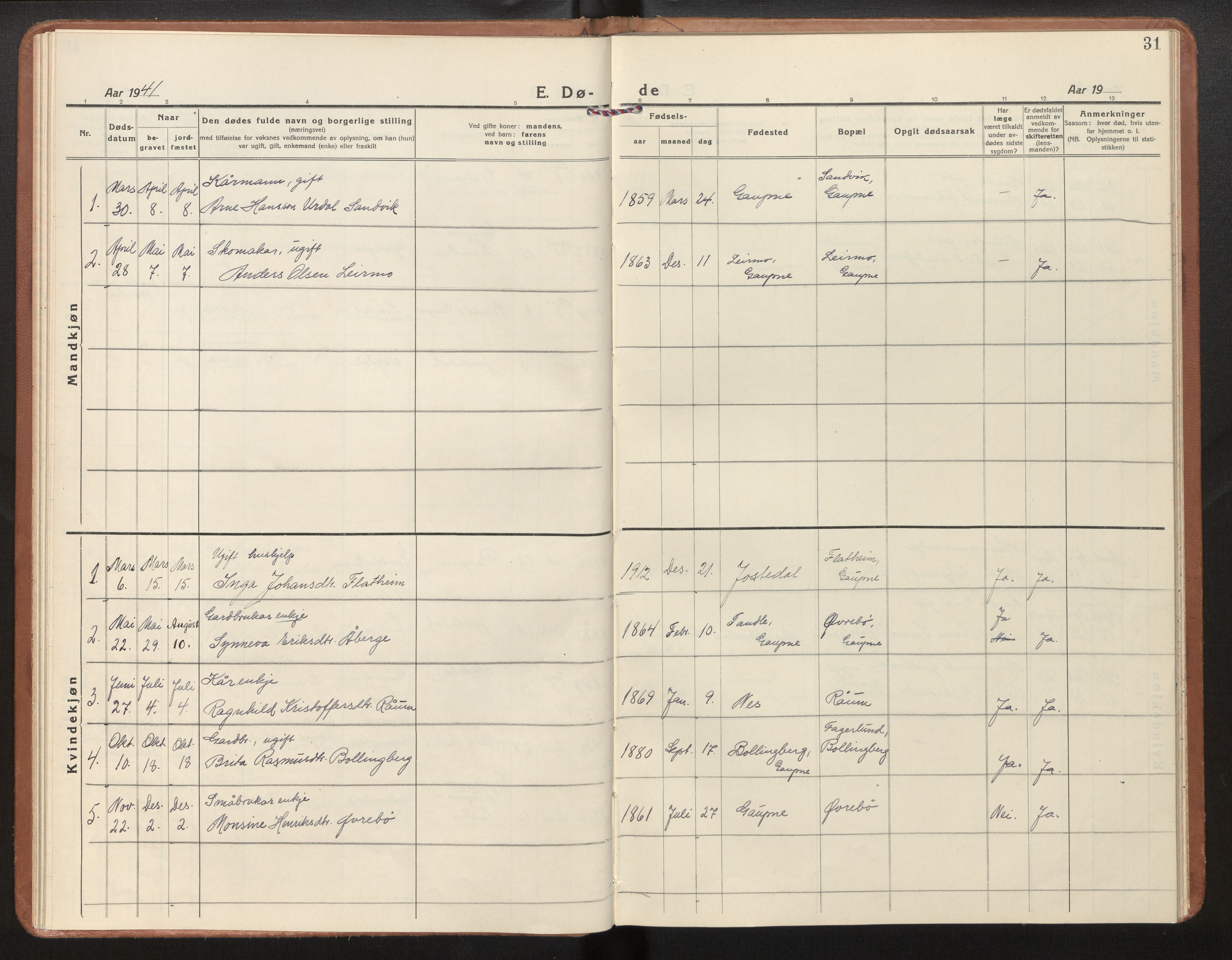 Jostedal sokneprestembete, AV/SAB-A-80601/H/Haa/Haad/L0002: Parish register (official) no. D 2, 1923-2007, p. 31