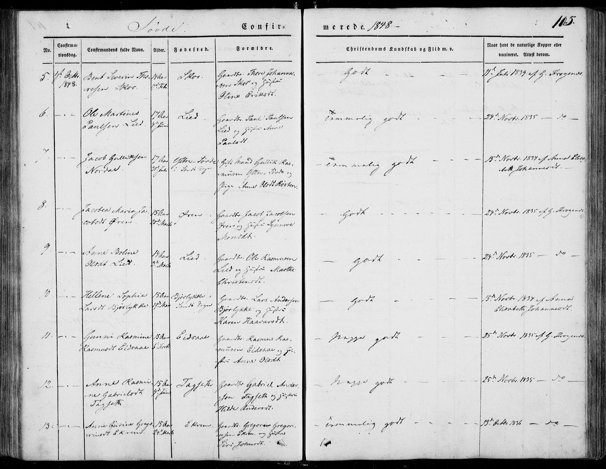 Ministerialprotokoller, klokkerbøker og fødselsregistre - Møre og Romsdal, AV/SAT-A-1454/502/L0023: Parish register (official) no. 502A01, 1844-1873, p. 105