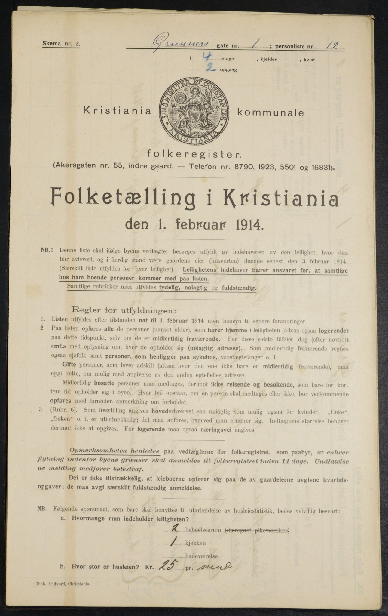 OBA, Municipal Census 1914 for Kristiania, 1914, p. 30744