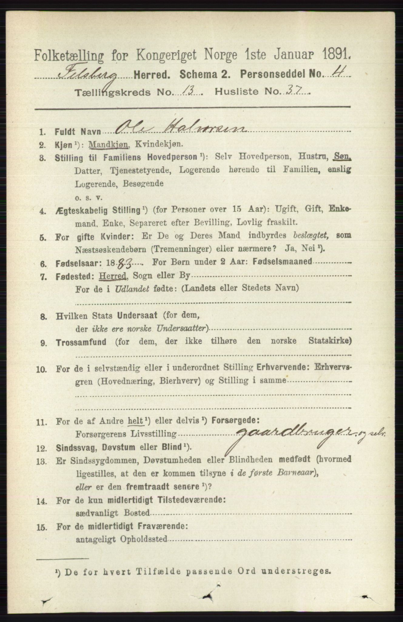 RA, 1891 census for 0631 Flesberg, 1891, p. 2403