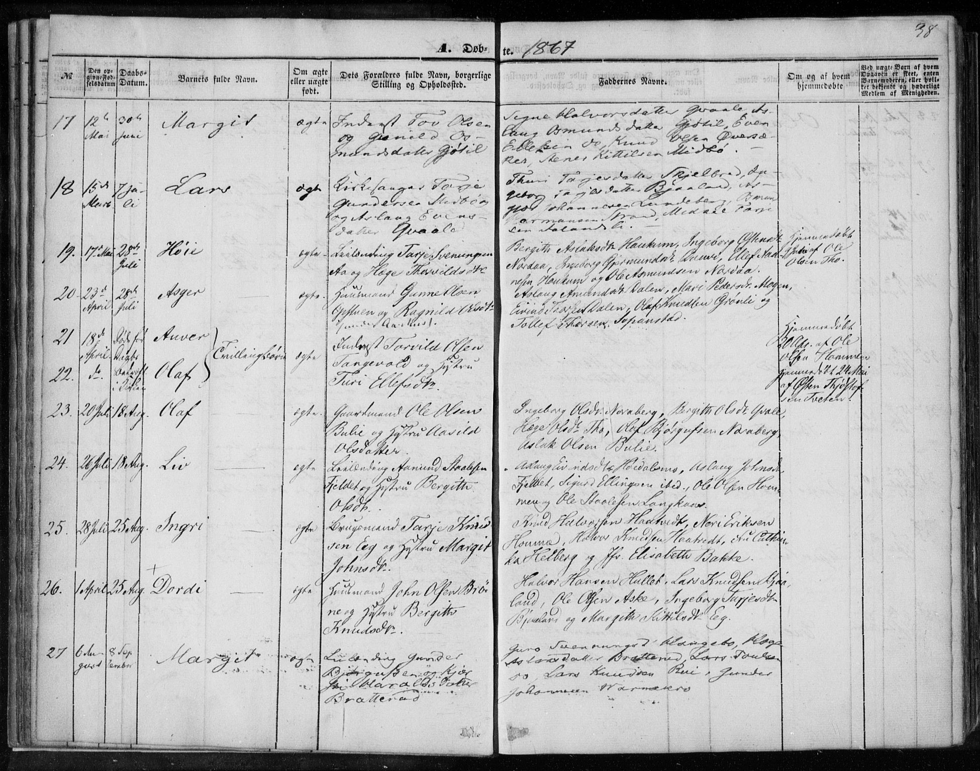 Lårdal kirkebøker, AV/SAKO-A-284/F/Fa/L0006: Parish register (official) no. I 6, 1861-1886, p. 38