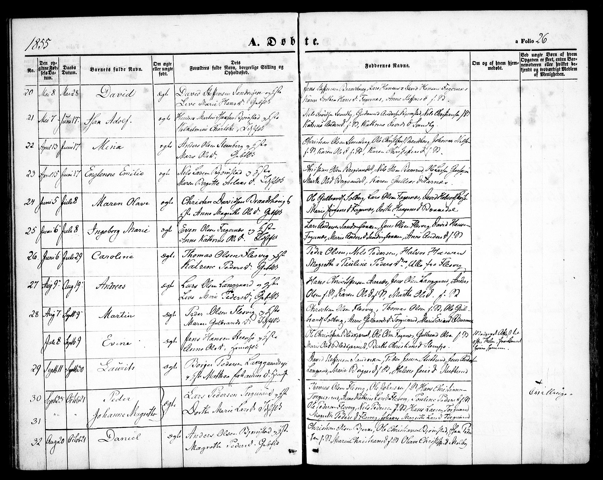 Hurdal prestekontor Kirkebøker, SAO/A-10889/F/Fb/L0001: Parish register (official) no. II 1, 1846-1859, p. 26