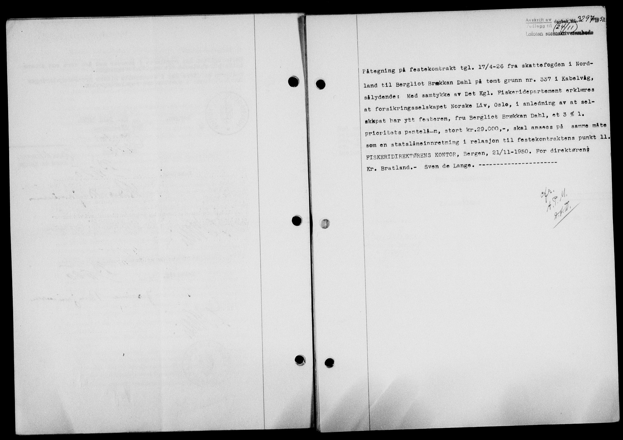 Lofoten sorenskriveri, SAT/A-0017/1/2/2C/L0025a: Mortgage book no. 25a, 1950-1951, Diary no: : 3297/1950