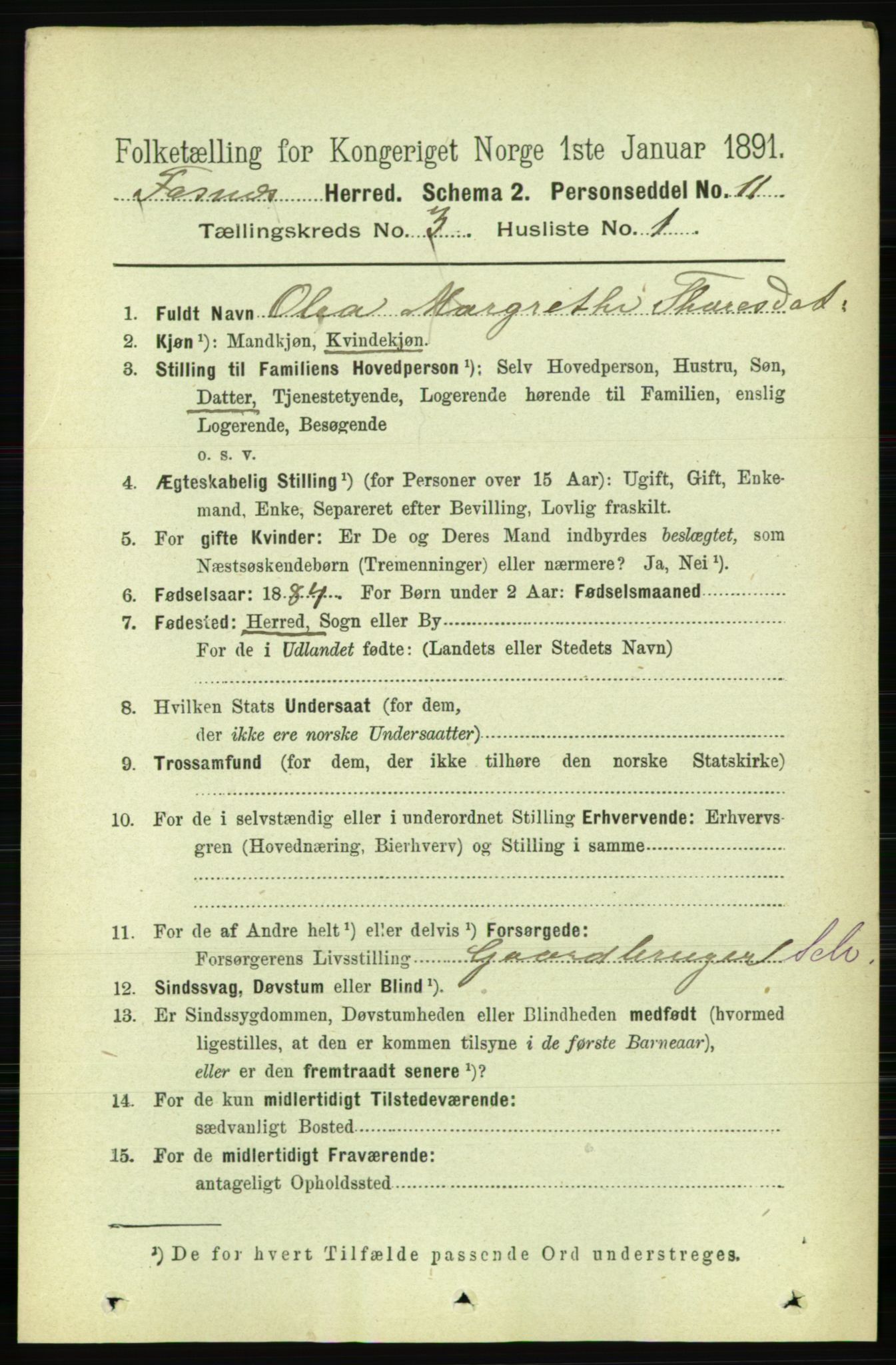 RA, 1891 census for 1748 Fosnes, 1891, p. 711