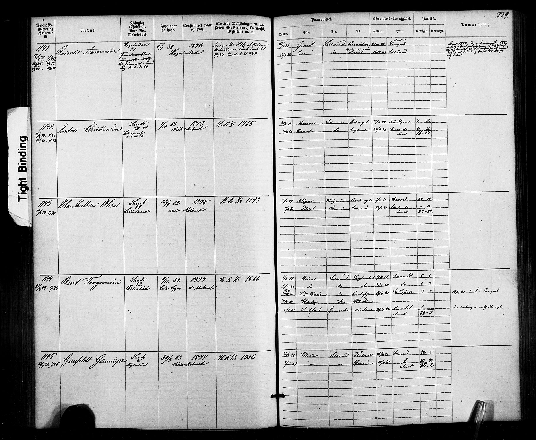 Lillesand mønstringskrets, SAK/2031-0014/F/Fa/L0002: Annotasjonsrulle nr 1-1910 med register, W-8, 1868-1891, p. 235