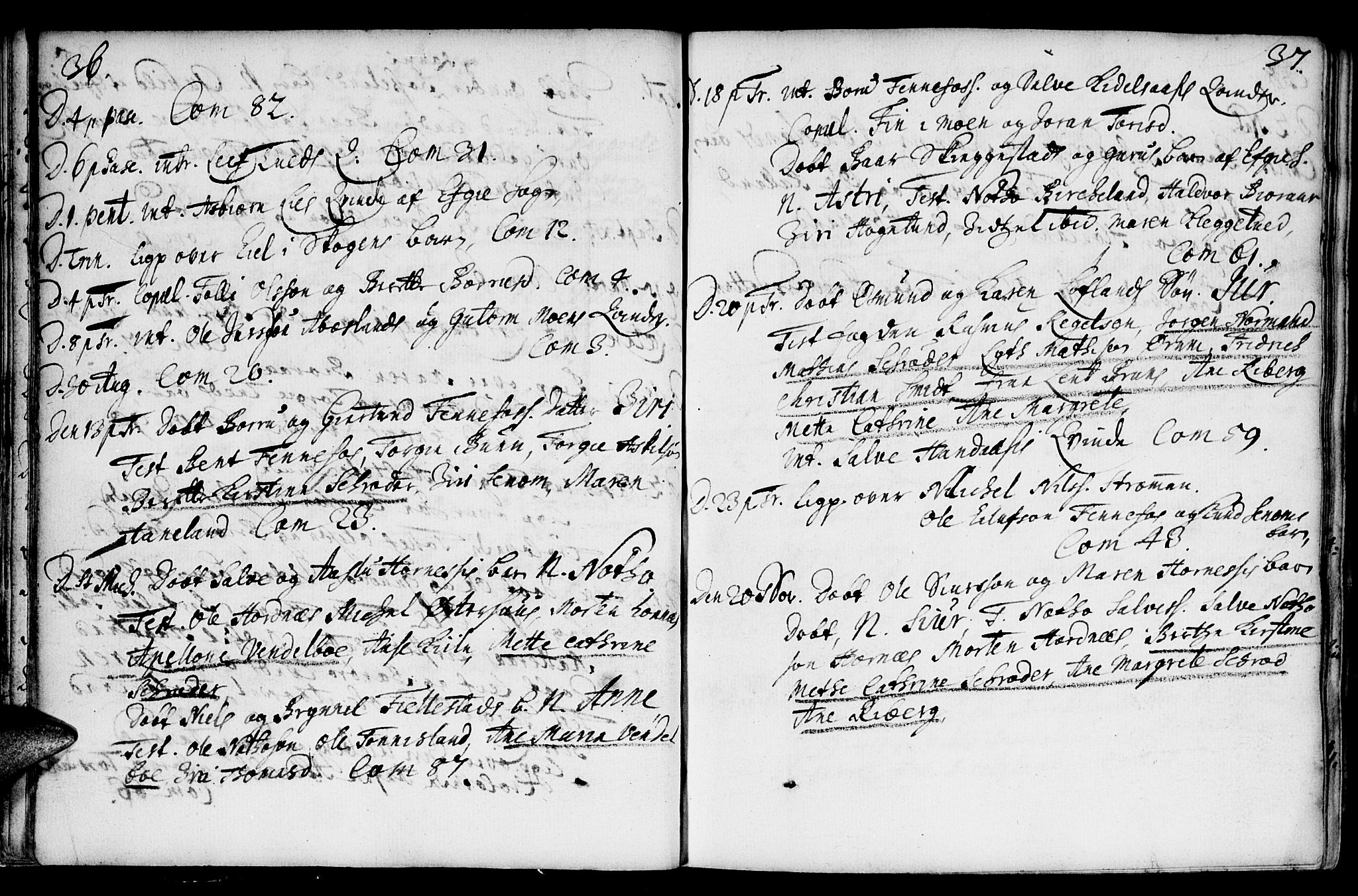 Evje sokneprestkontor, AV/SAK-1111-0008/F/Fa/Fab/L0001: Parish register (official) no. A 1, 1704-1764, p. 36-37