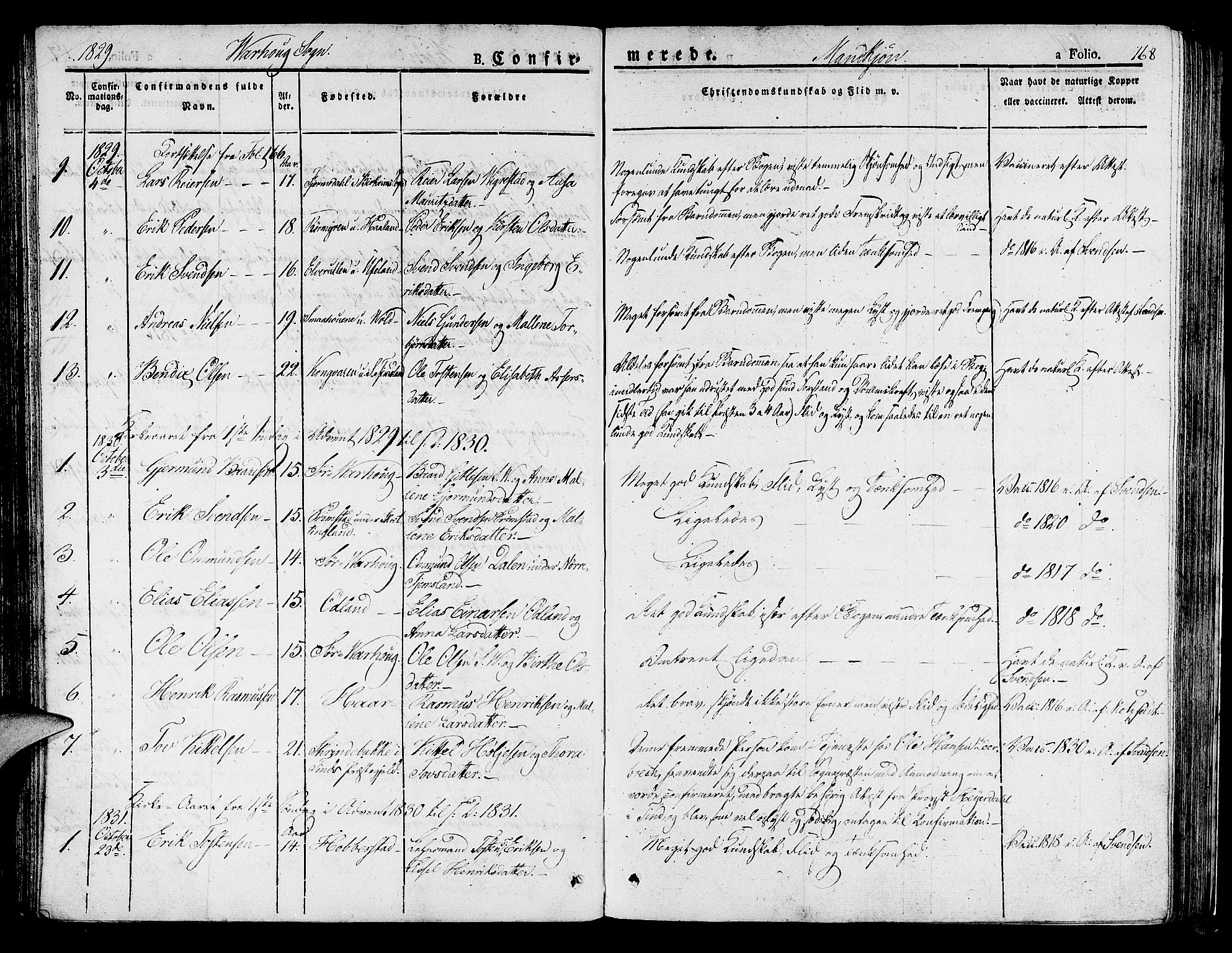 Hå sokneprestkontor, AV/SAST-A-101801/001/30BA/L0004: Parish register (official) no. A 4.1 /2, 1826-1841, p. 168