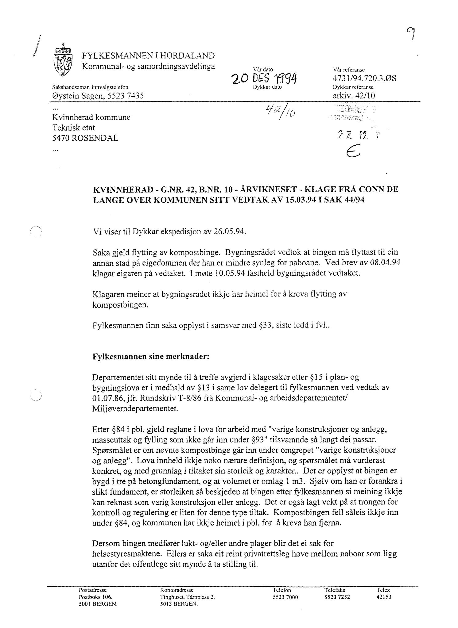 Kvinnherad kommune. Bygningsrådet , IKAH/1224-511/A/Aa/L0090: Møtebok for Kvinnherad bygningsråd, 1995