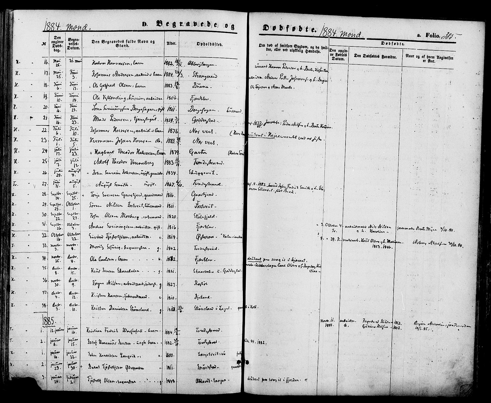 Holt sokneprestkontor, SAK/1111-0021/F/Fa/L0010: Parish register (official) no. A 10, 1872-1885, p. 385