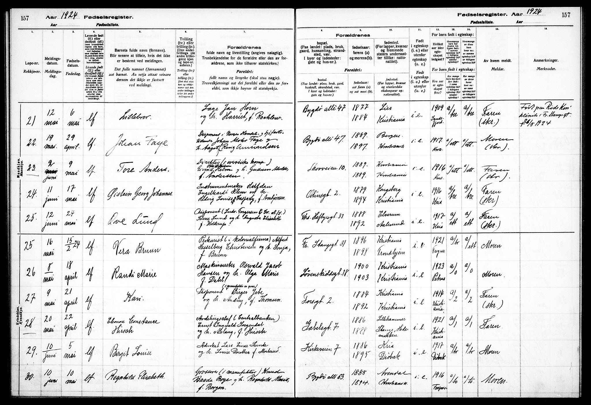 Frogner prestekontor Kirkebøker, SAO/A-10886/J/Ja/L0001: Birth register no. 1, 1916-1927, p. 157