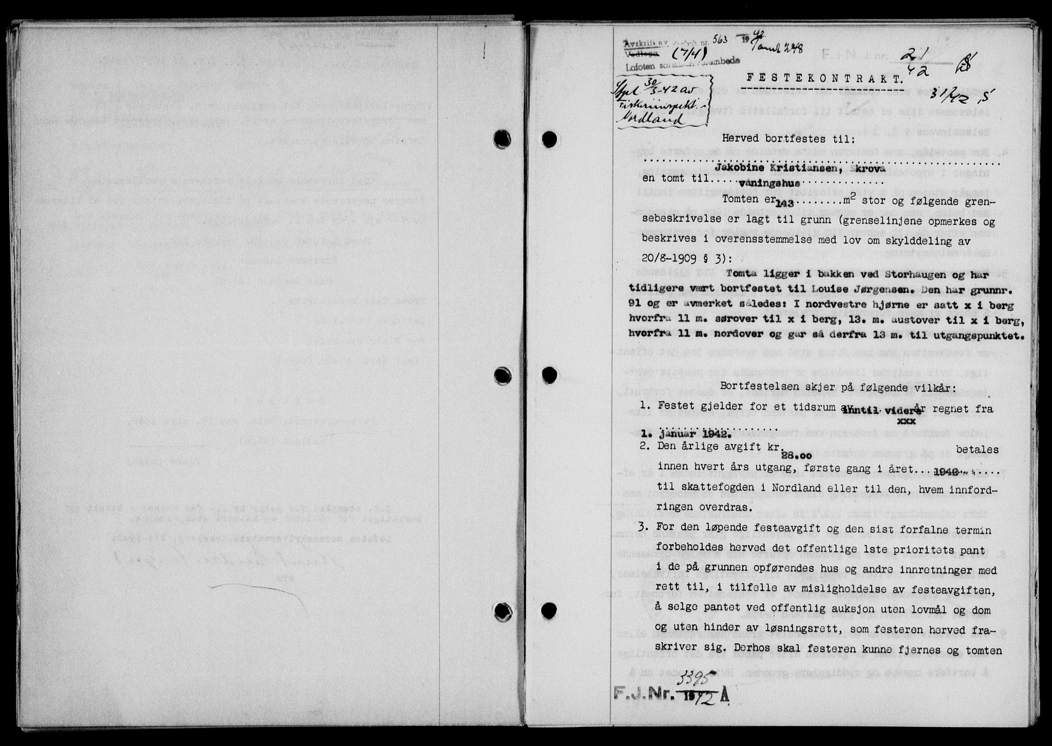 Lofoten sorenskriveri, SAT/A-0017/1/2/2C/L0009a: Mortgage book no. 9a, 1941-1942, Diary no: : 563/1942