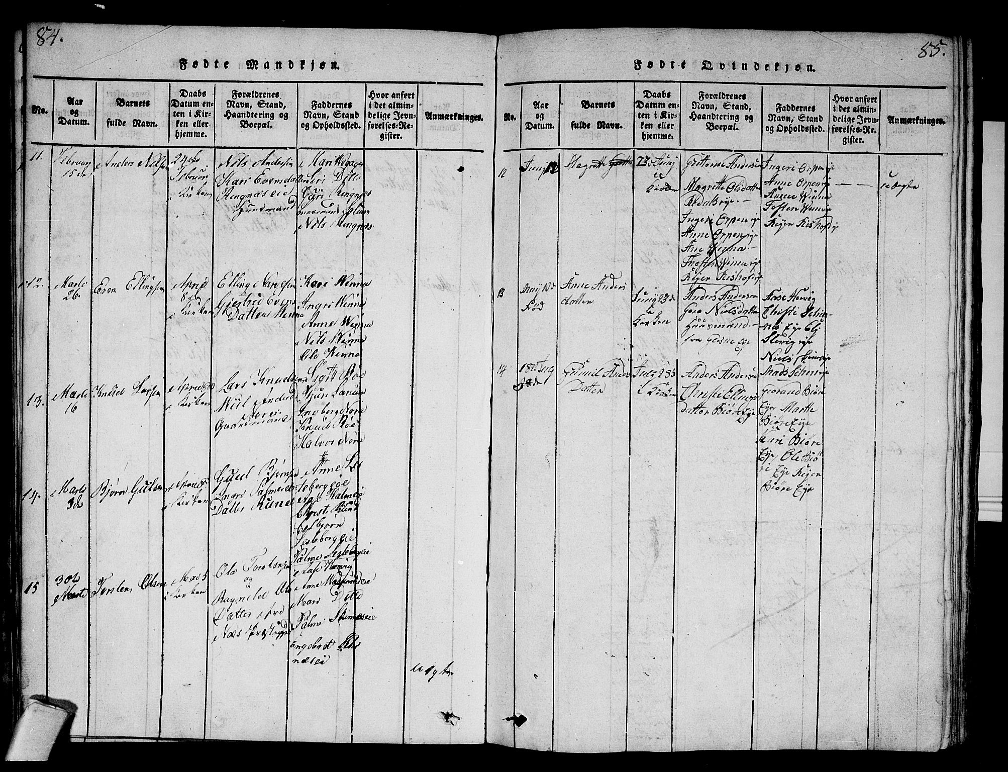 Krødsherad kirkebøker, AV/SAKO-A-19/F/Fa/L0001: Parish register (official) no. 1, 1815-1829, p. 84-85