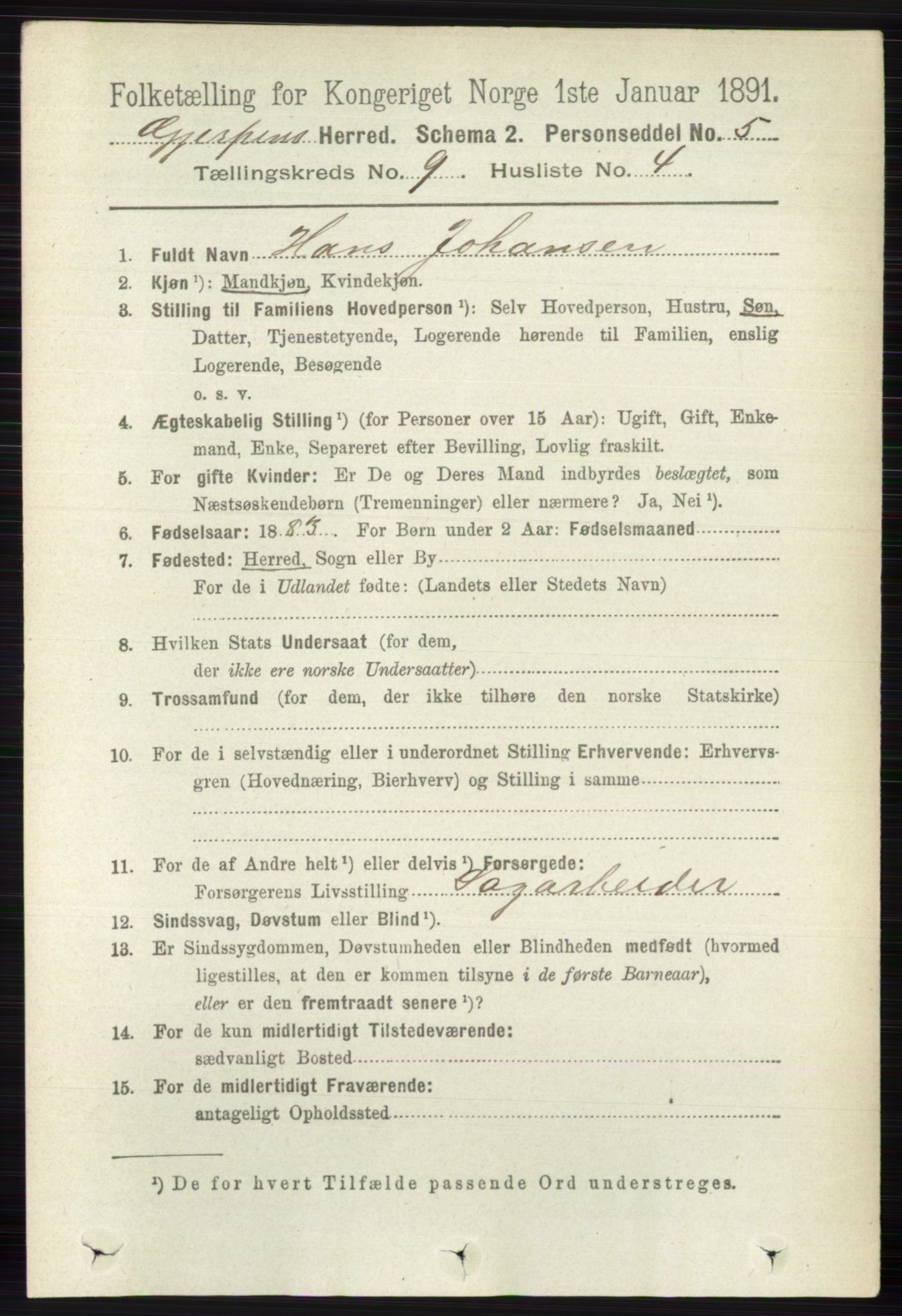 RA, 1891 census for 0812 Gjerpen, 1891, p. 5004