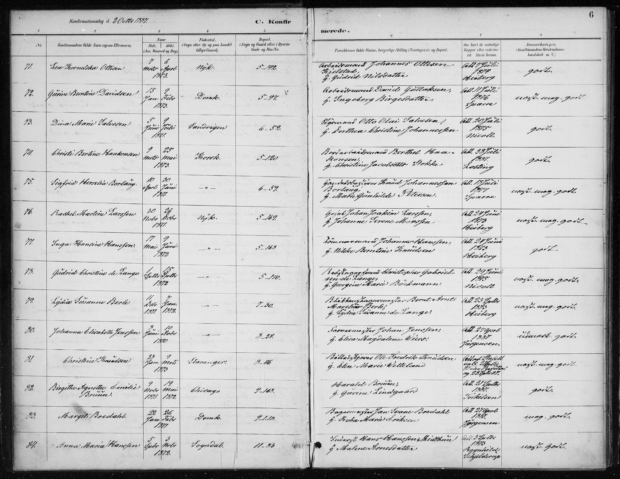 Nykirken Sokneprestembete, AV/SAB-A-77101/H/Haa/L0028: Parish register (official) no. C 7, 1887-1913, p. 6