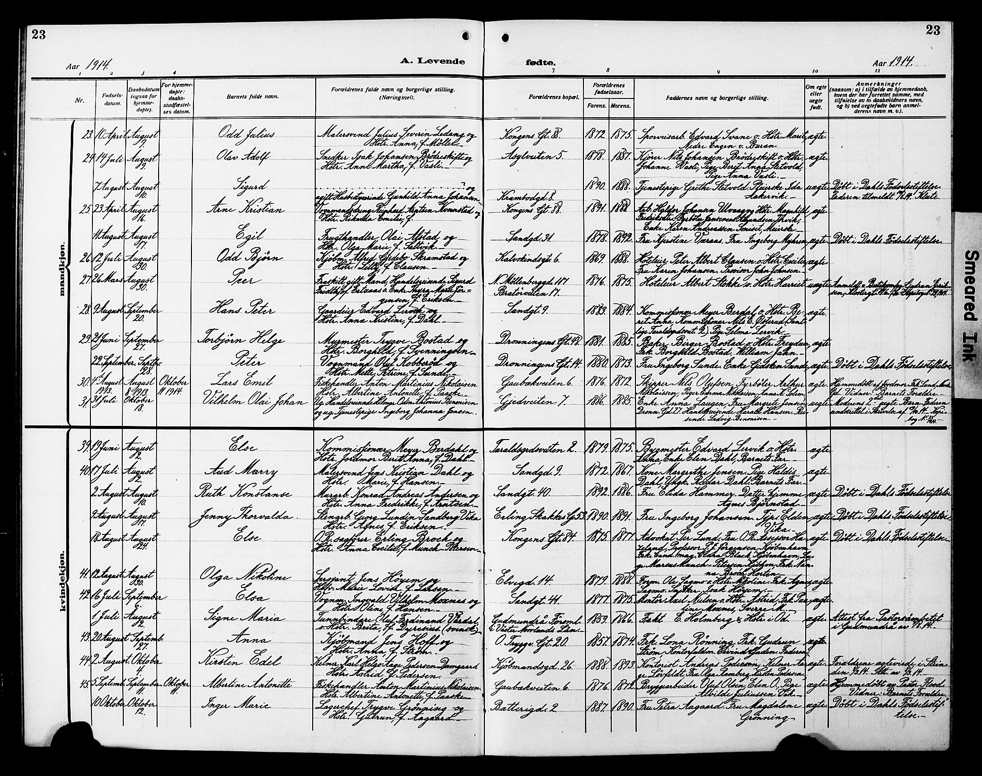 Ministerialprotokoller, klokkerbøker og fødselsregistre - Sør-Trøndelag, SAT/A-1456/602/L0147: Parish register (copy) no. 602C15, 1911-1924, p. 23