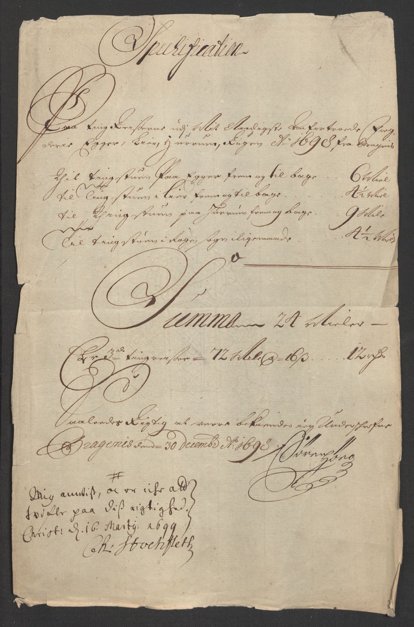 Rentekammeret inntil 1814, Reviderte regnskaper, Fogderegnskap, AV/RA-EA-4092/R30/L1696: Fogderegnskap Hurum, Røyken, Eiker og Lier, 1698-1699, p. 176