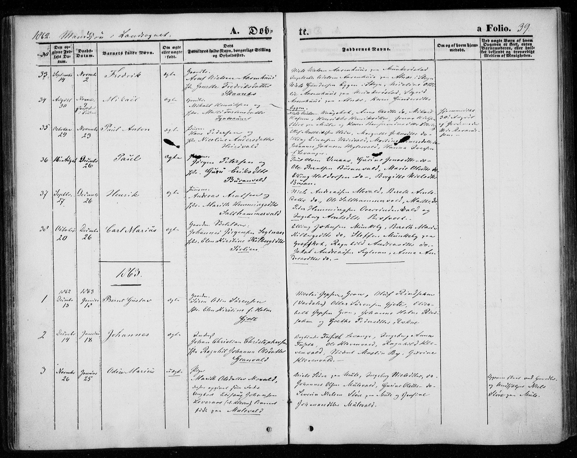 Ministerialprotokoller, klokkerbøker og fødselsregistre - Nord-Trøndelag, SAT/A-1458/720/L0184: Parish register (official) no. 720A02 /2, 1855-1863, p. 39