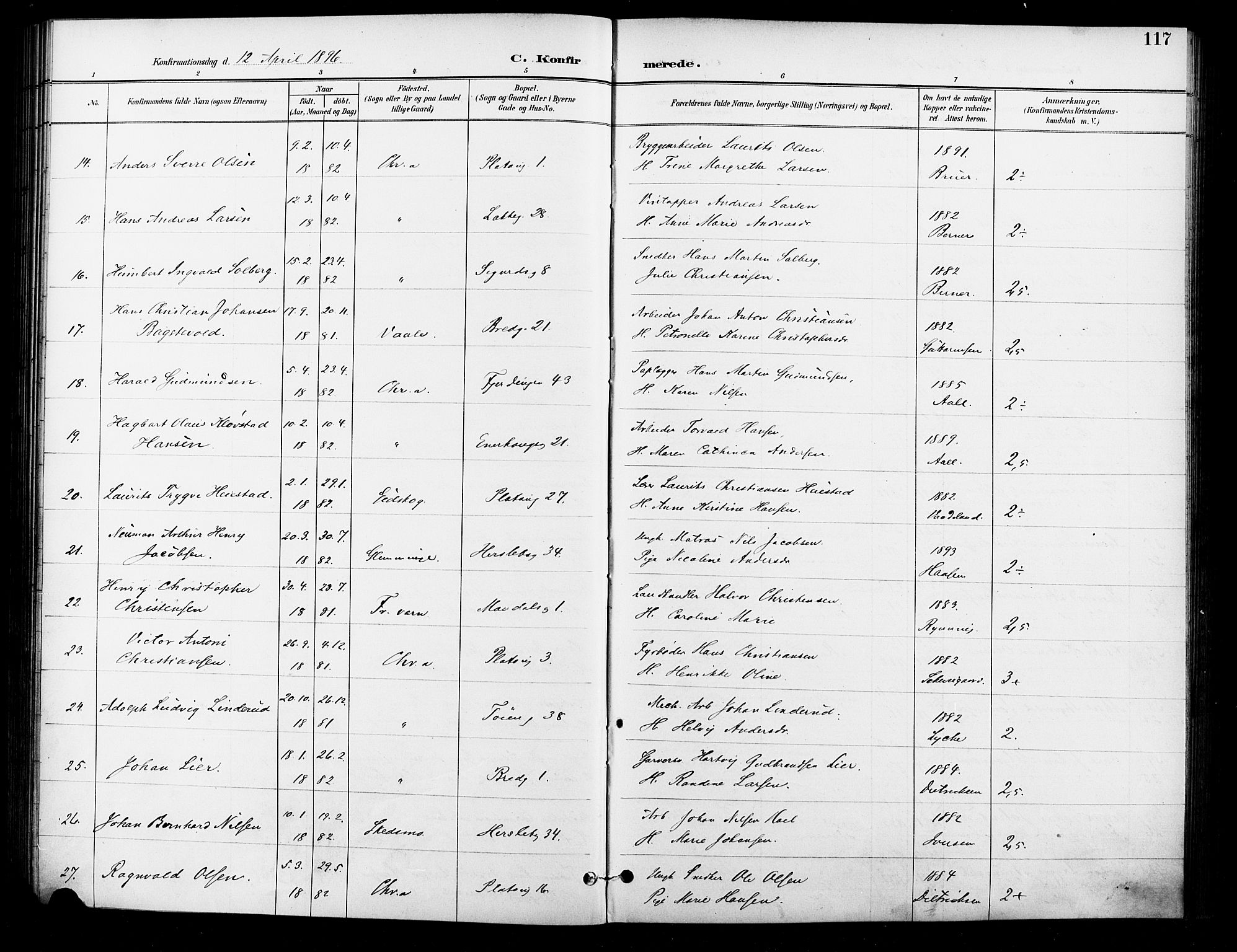 Grønland prestekontor Kirkebøker, SAO/A-10848/F/Fa/L0011: Parish register (official) no. 11, 1892-1907, p. 117